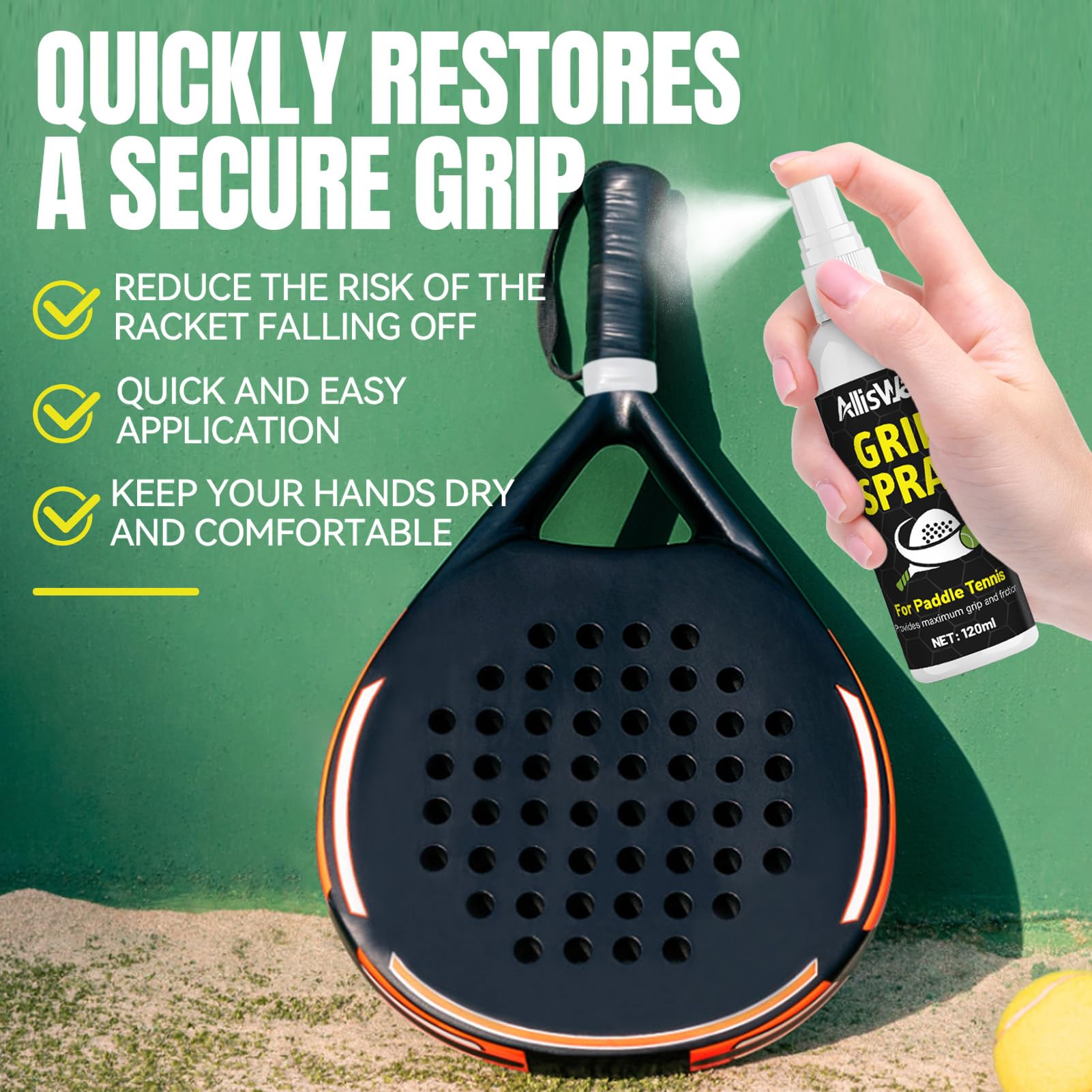 Grip Spray, Spray Anideslizante Padel, Grips Padel, Grip Pole Dance, Adecuado para Pala de Padel, Guantes de Portero, Equipamiento de Fitness, Antideslizante y Absorbente de Sudor, 120 ml