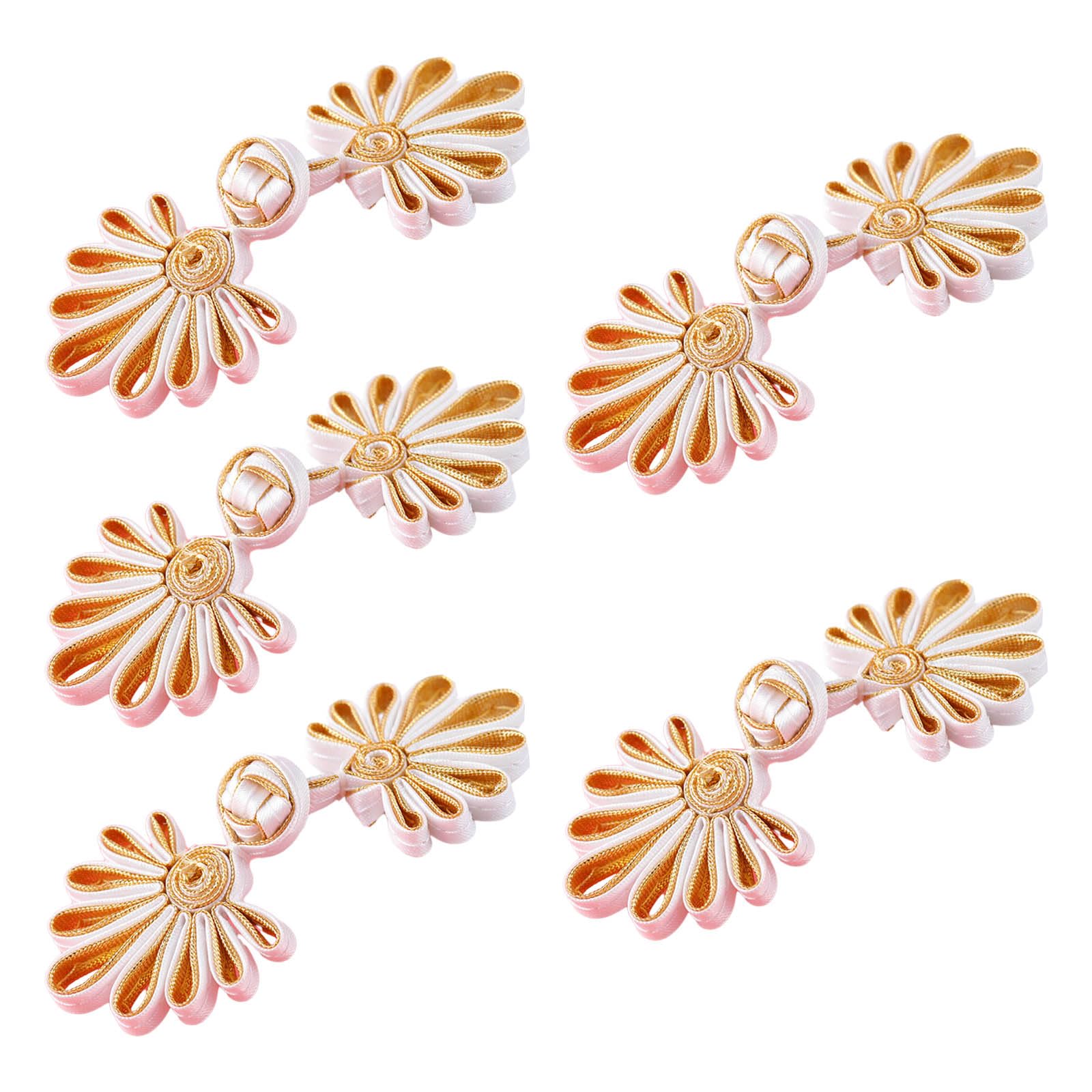 WYLZLKX 5 Pairs Chinese Knots Frog Buttons Cheongsam Buttons Chinese Closure Buttons Chinese Closure Sewing Buttons Fasteners.White Gold