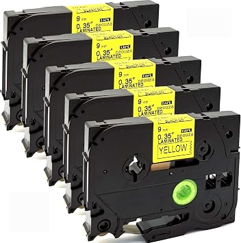 NEOUZA 5PK Compatible for Brother P-Touch Laminated Tze Tz Label Tape Cartridge 9mm x 8m TZe-621 Black on Yellow