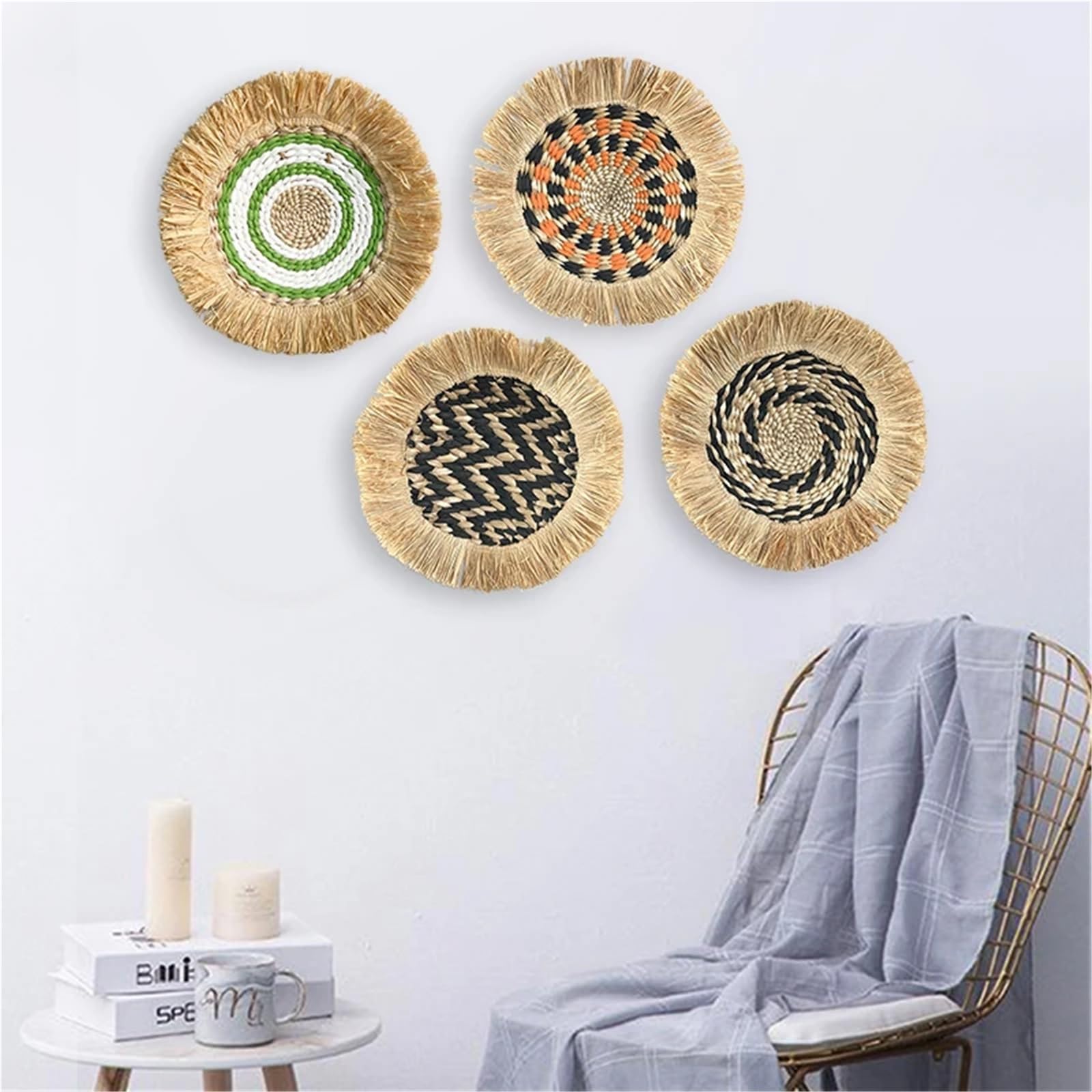 Decoración de Pared de Mimbre de Paja, Cesta Redonda de Mimbre, decoración de Pared, artesanías de Mimbre, Marco for Colgar en la Pared, Colgante Tejido a Mano Decoración de Pared