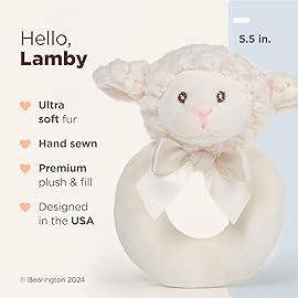 Bearington Baby Lamby, 5.5 Inch Cream Lamb Plush Stuffed Animal, Soft Baby Rattles and Plush Rings - Newborn Toys - Lamb Stuffed Animal