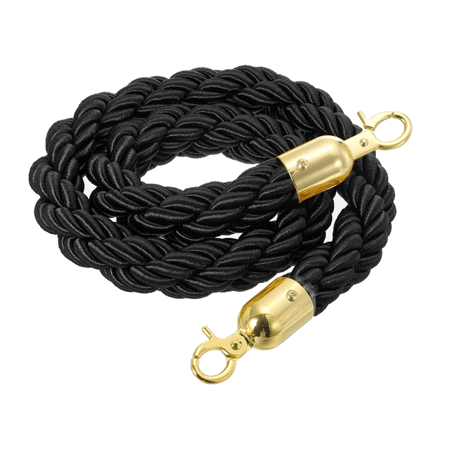 QUARKZMAN Corda Per Paletto Ritorta 3.28 Ft/1 M, Corda Barriera Ritorta Per Paletti Con Ganci A Scatto Per Supporti Divisori Coda Controllo Folla, Nero Oro