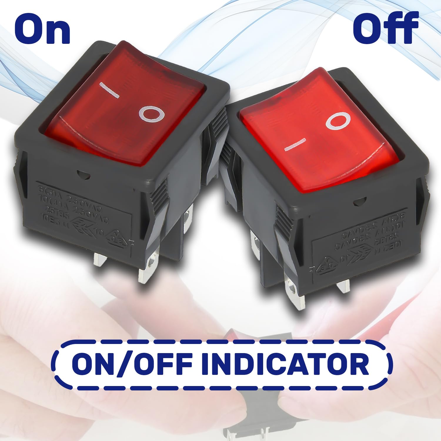 Double Pole Switch Red Luminous 250V 6A 19 x 23 mm with 4 Faston da 4,8 mm - Warranty 10 Years - MONTERAL - Image 3