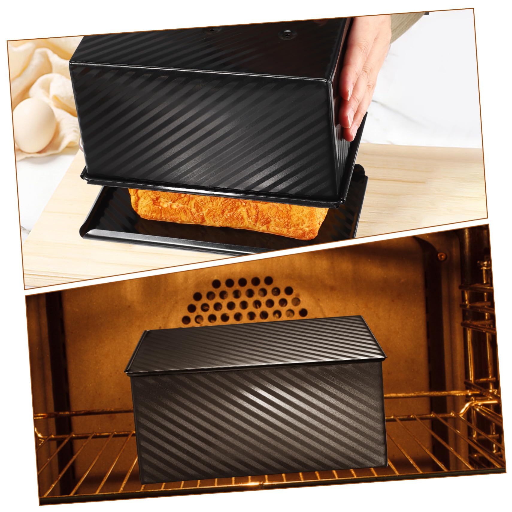 Kastenform mit Deckel 3 Stück Schwarz aus Kohlenstoffstahl | Quadratische Form, zum Backen von Brot und Toast, Inklusive Teigschaber