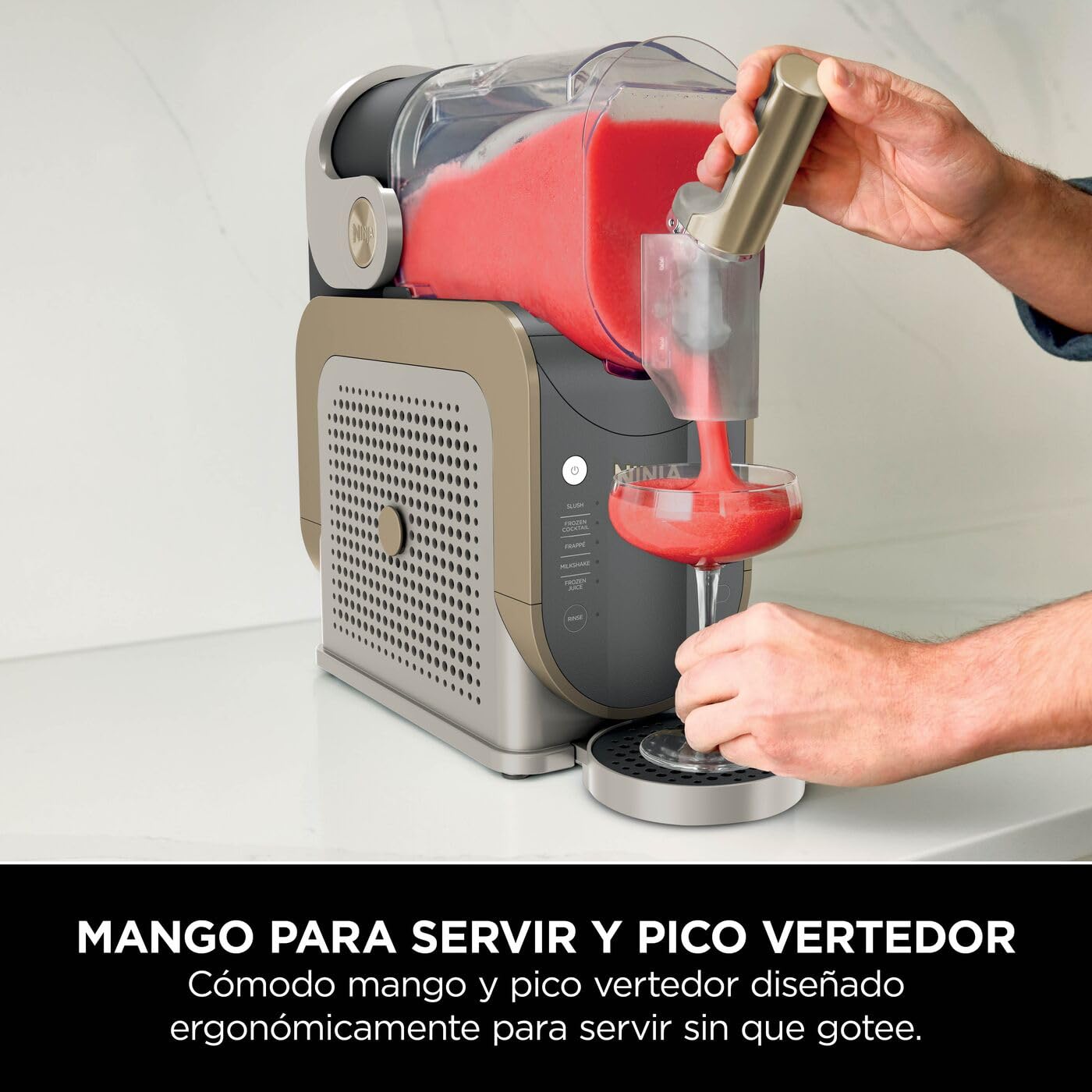 Ninja SLUSHi, Máquina de Bebidas Heladas, Piedra Dorada, FS301EUSTGD | Con Tecnología WhisperChill, Prepara Granizados, Cócteles Helados, Frappés, Batidos y Zumos Helados sin Hielo, 1,9L