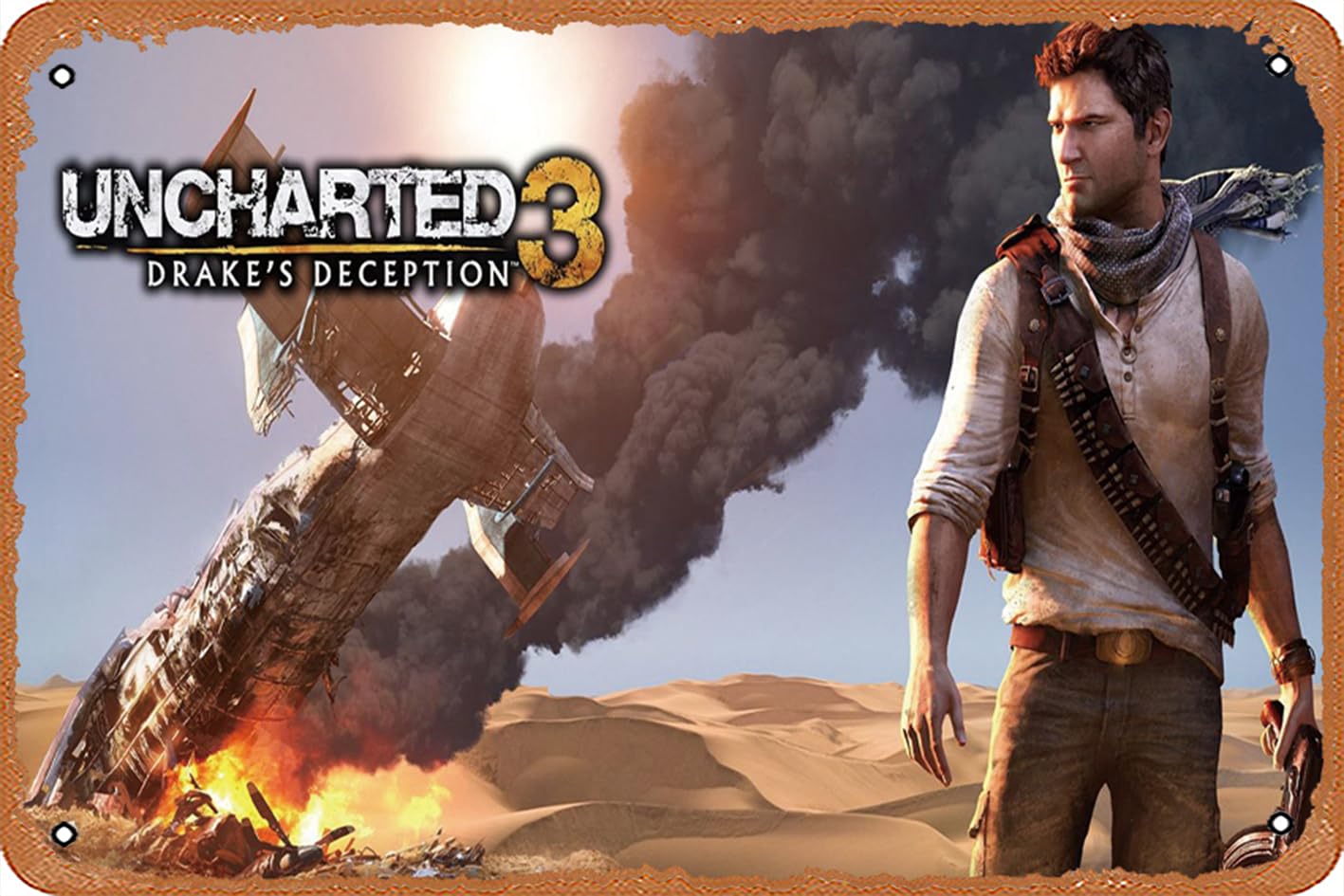 Uncharted 3 Drakeaeus Deception Game Metal tin poster Cafe Bar Home wall Art Deco Poster Gift, 8 x 12 inches