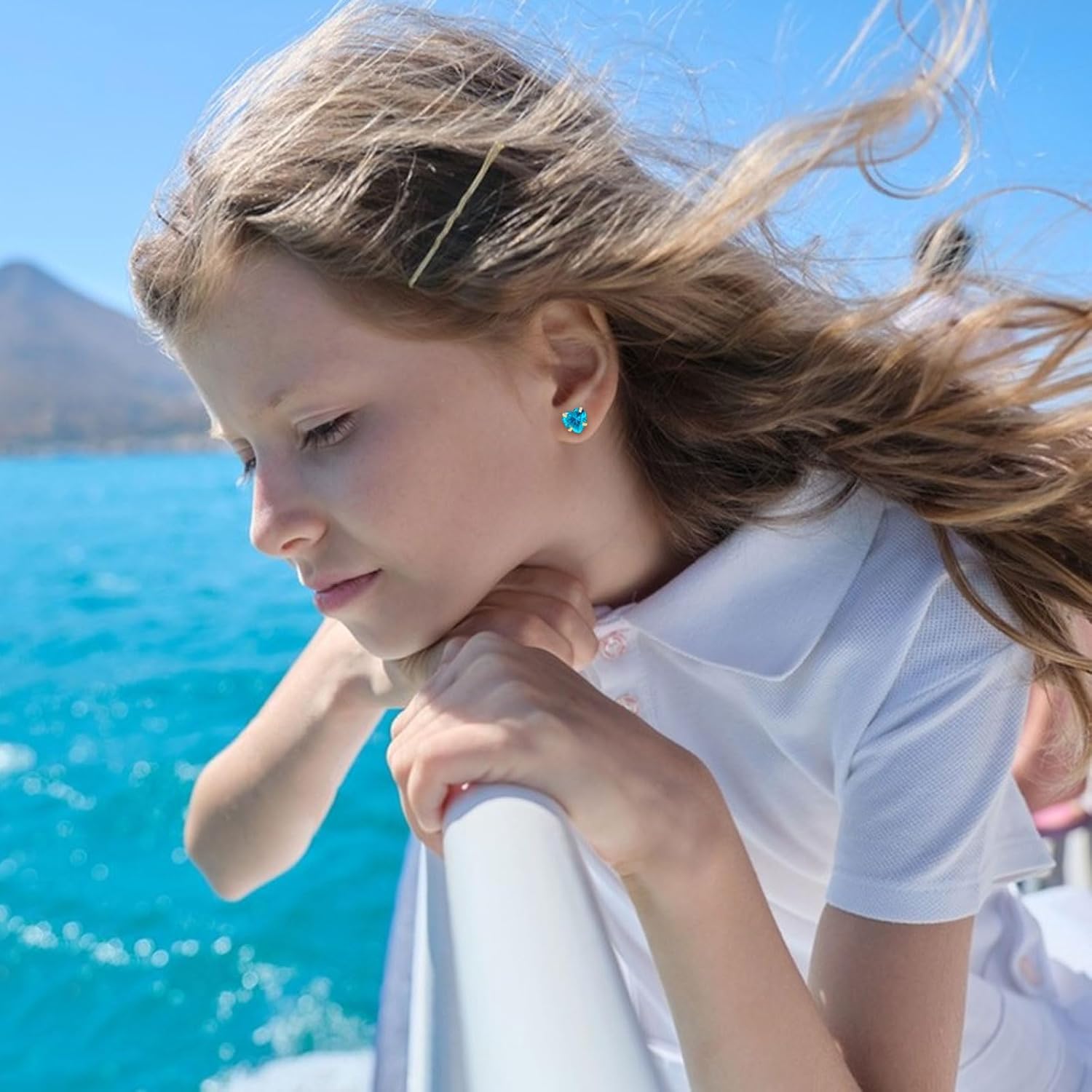 Heart Flat Back Stud Earrings for Women Girls, 5mm Birthstone Stud Earrings Hypoallergenic Stainless Steel Cartilage Earrings Brilliant Handmade Screw Back Earrings - Image 7