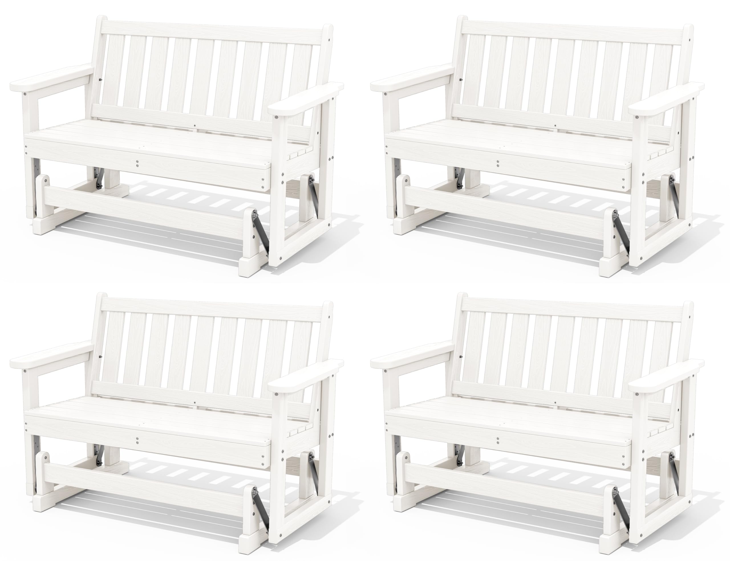 SERWALL HDPE Outdoor Glider Bench Set of 4, All Weather, 660lbs Cap, White