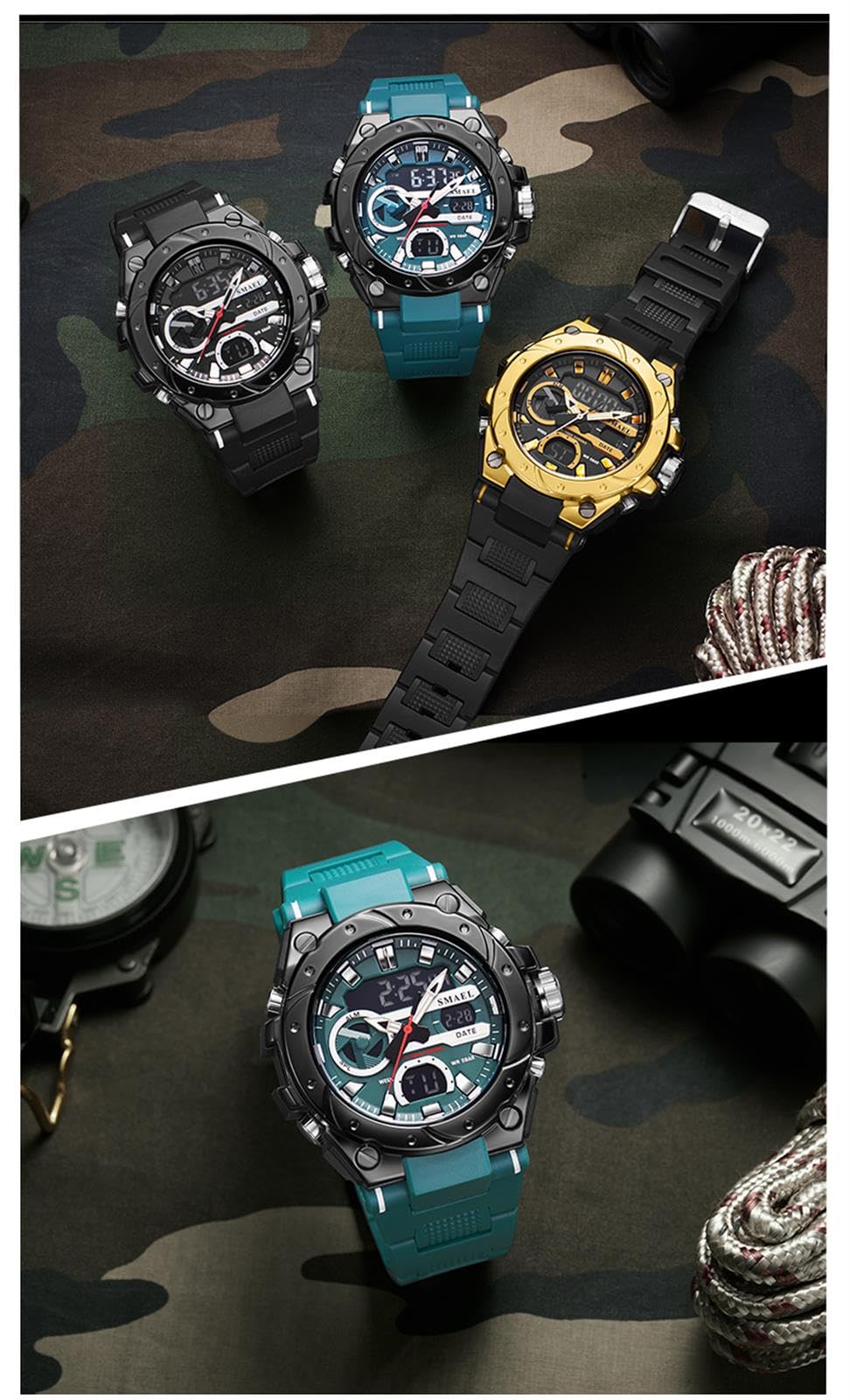 Montre Sport Homme Digitale Etanche 5 Bar avec Chronographe Alarme LED Eclairage Date-Montres avec Bracelet en Silicone
