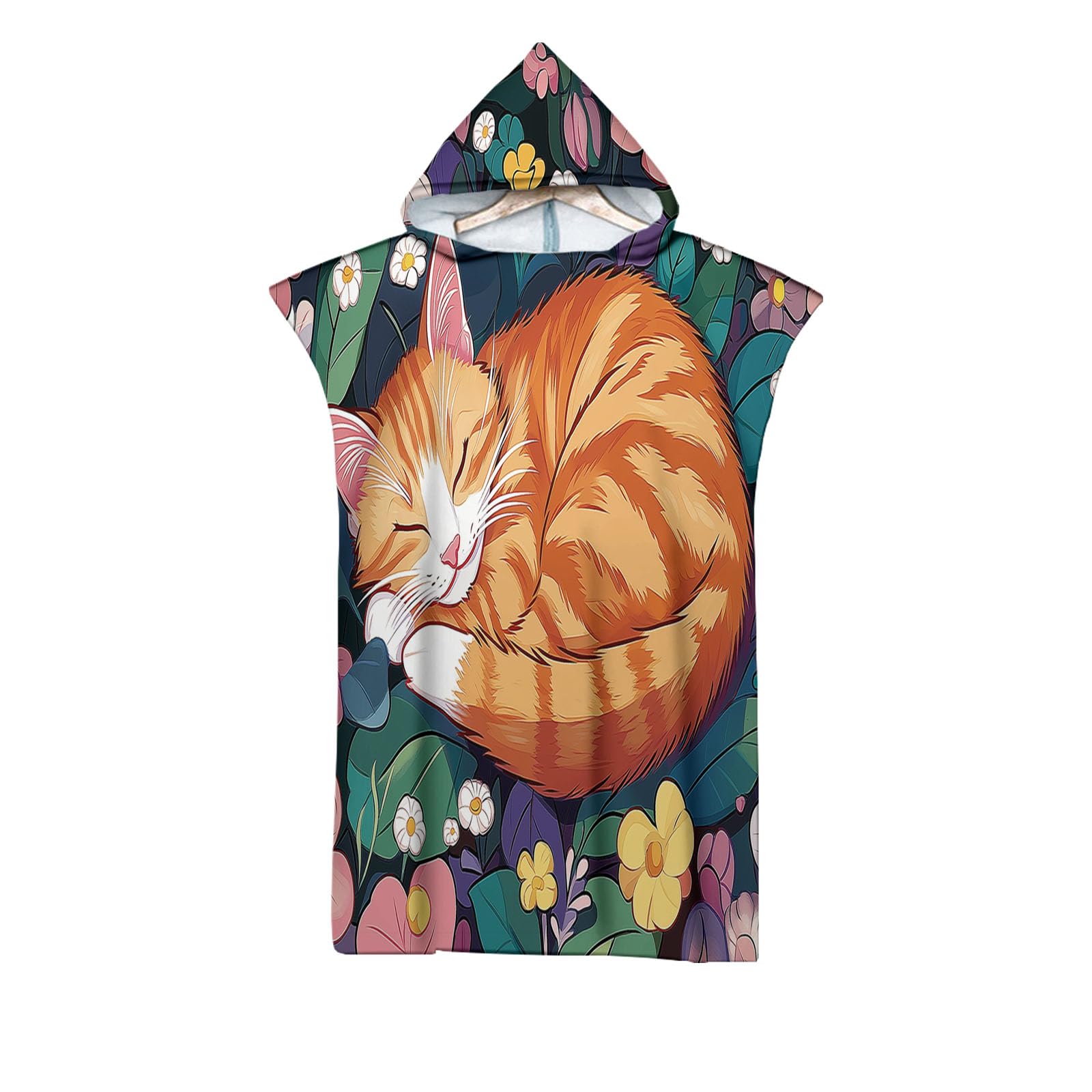 LODMLOER Surf Poncho Changing Robe, Cute Sleeping Cat Hooded Towel Robe Changing Towel Poncho for Adult, Perfect for Surfing, Swiming, Bathing, Animal