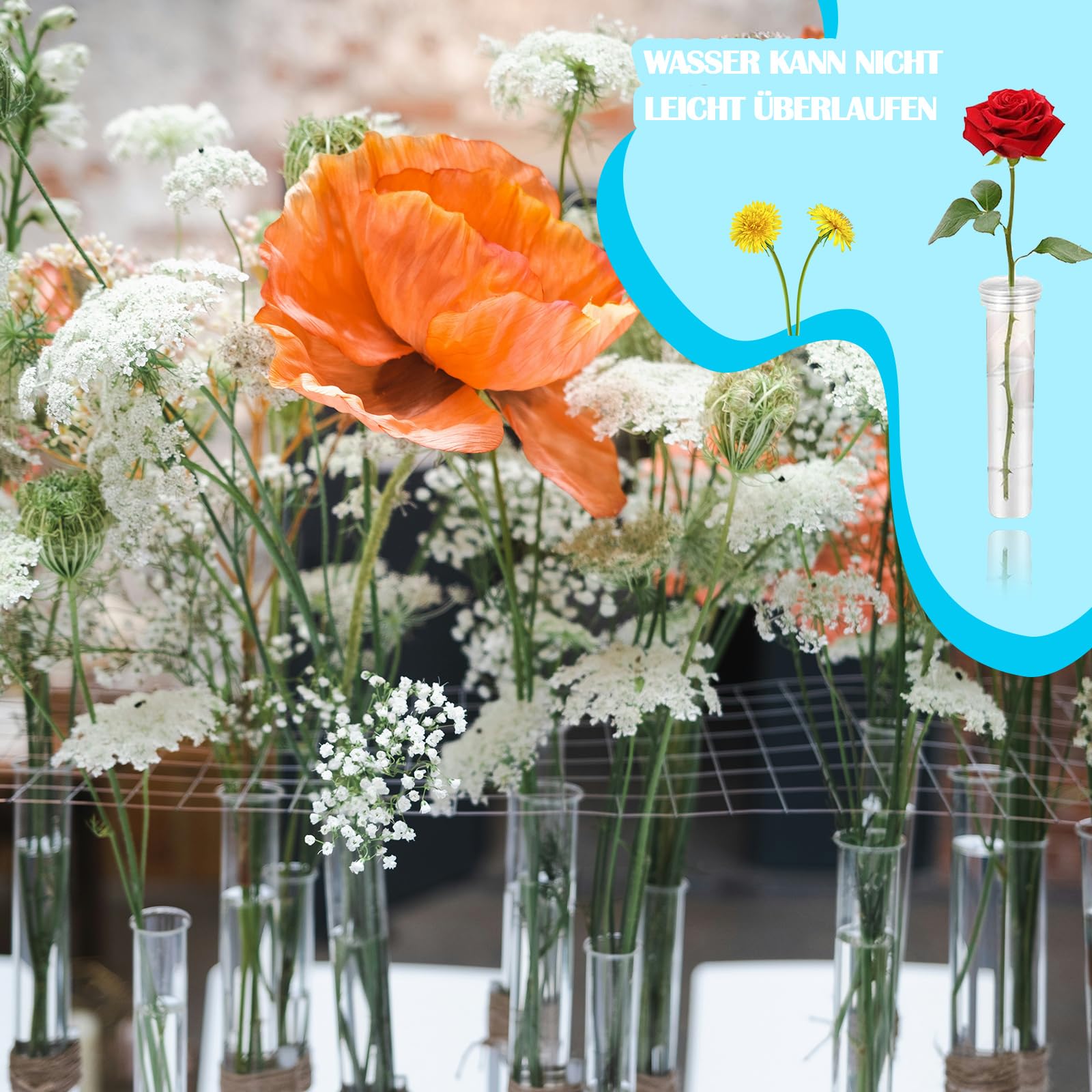 100 Provette Per Fiori Con Coperchio - Tubi Per Acqua Floreale Riutilizzabili - Foto 2