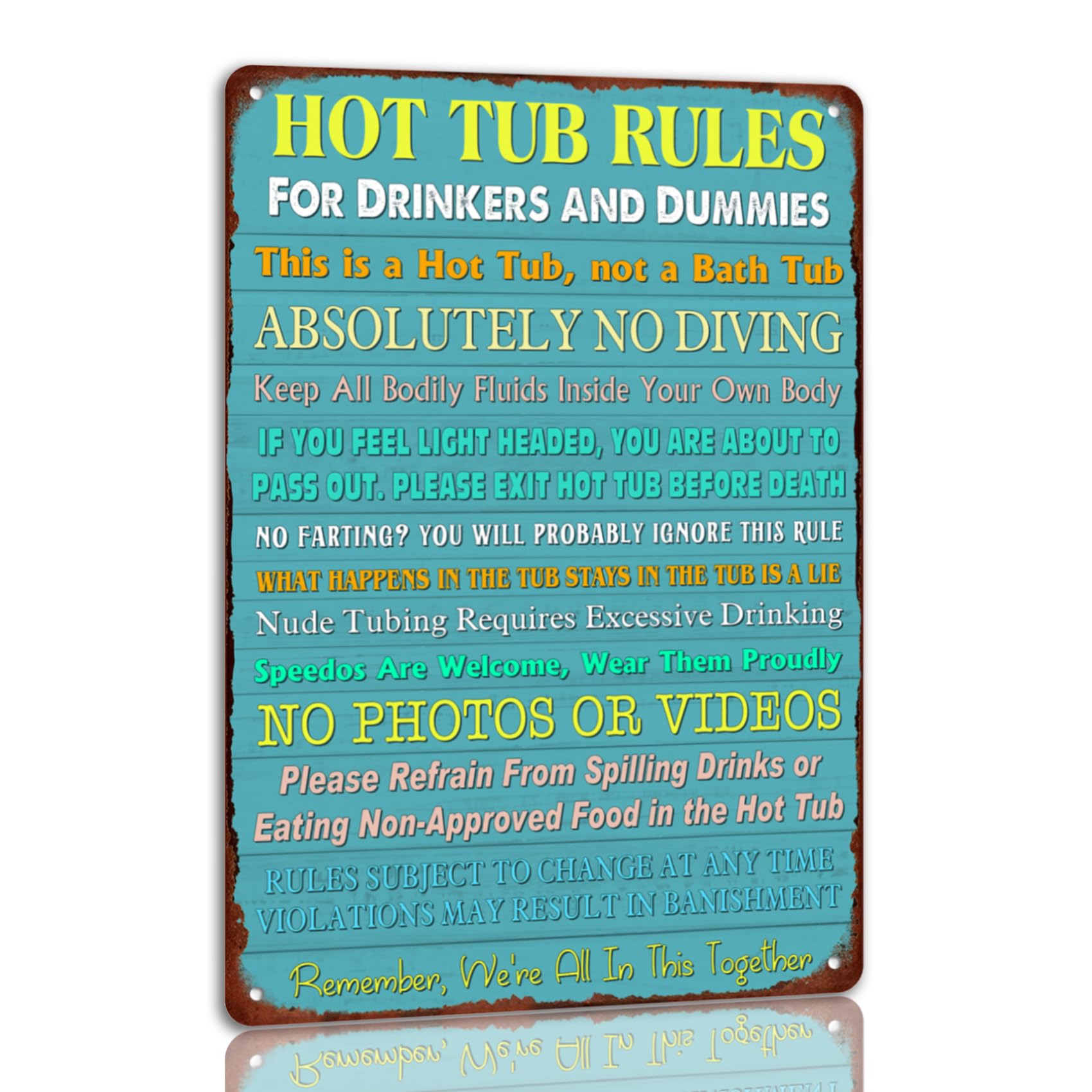 SMAZDFXX Hot Tub Rules Tin Sign Vintage Hot Tub Metal Signs Funny Wall Decor Plaque For Home Bar Bathroom Pool Deck Porch Patio Outdoor Decoration 8"x12"