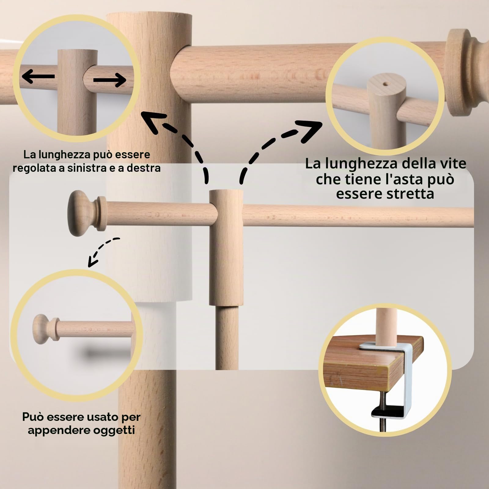 Beyeutao Supporto per Asta da Tavolo in Legno Regolabile Sopra il Tavolo Barra di Esposizione Sopra il Tavolo 40-120 CM di Altezza 40-230 CM di Lunghezza Supporto per Asta da Tavolo in Legno con