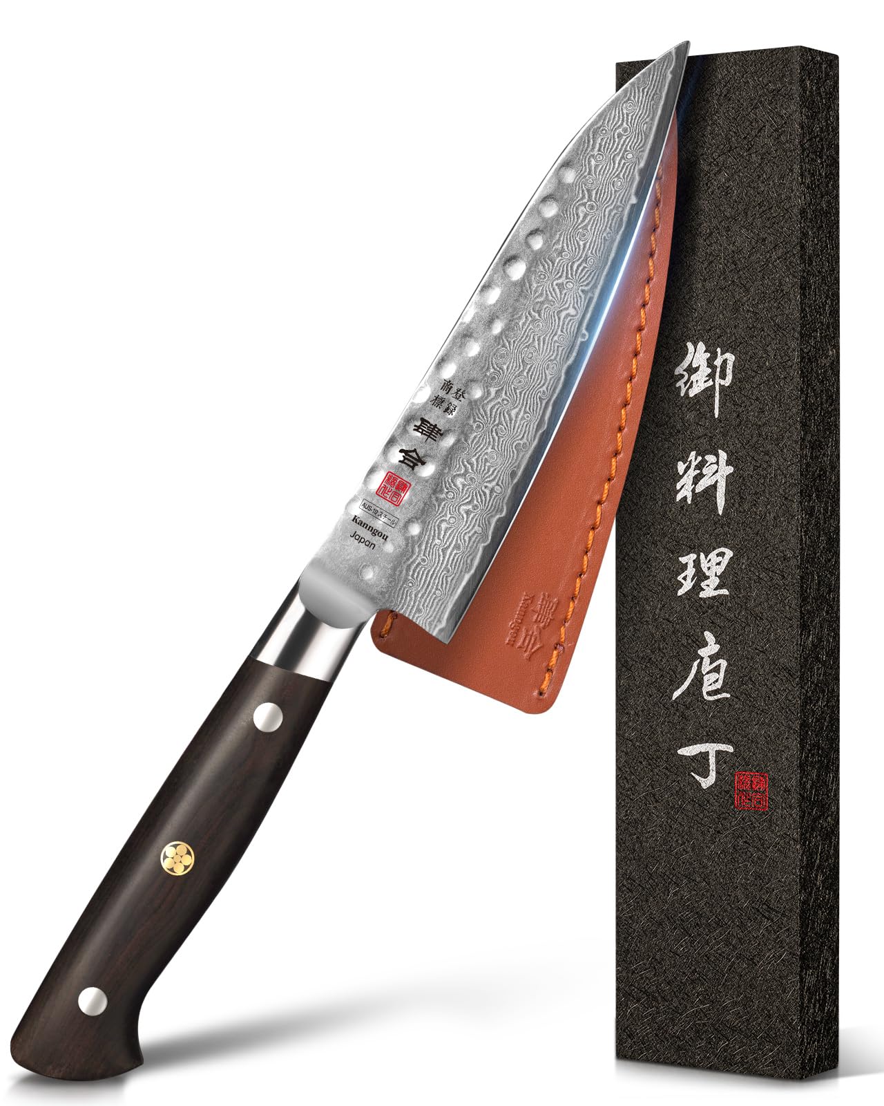 Japanese Chef Knife Kitchen Knife with 67 Layers Damascus Steel AUS-10 Core, Professional Damascus Knife with Full-Tang Ebony Wood Handle and Premium Gift Box (5.45 Inch Petty Paring Knife)