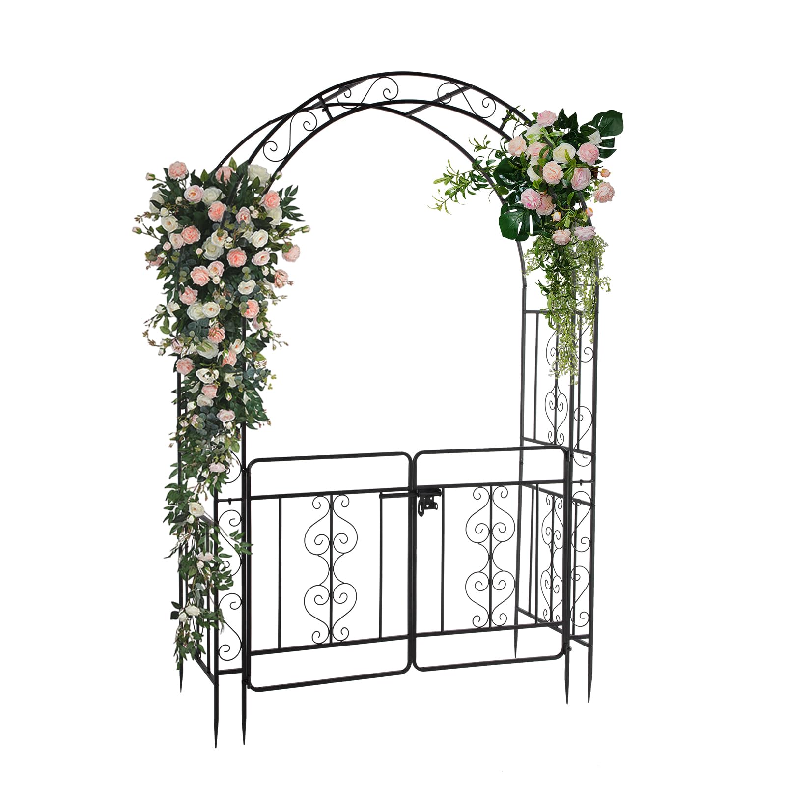 LEADZM Arche Métal Jardin, Arcade Mariage en Fer Revêtue de Poudre pour Plantes Grimpantes de Rose,Noir (Type d'étable avec Porte)