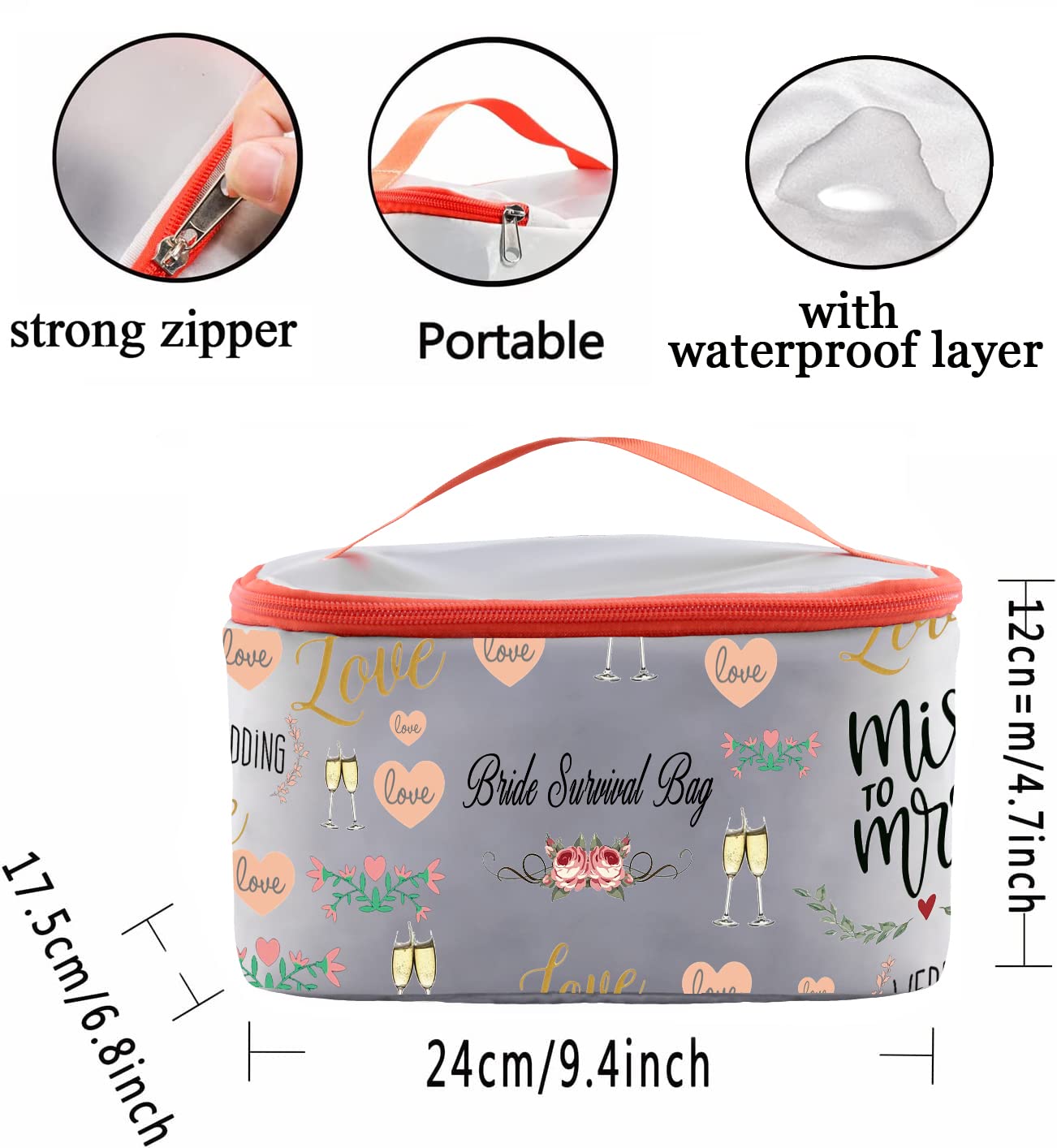PXTIDY Wedding Day Emergency Kit Miss to Mrs Bride Survival Bag Wedding Day Makeup Pouch Bridal Shower Cosmetic Toiletry Organizer Future Mrs Gift (Grey-LT) - Image 3