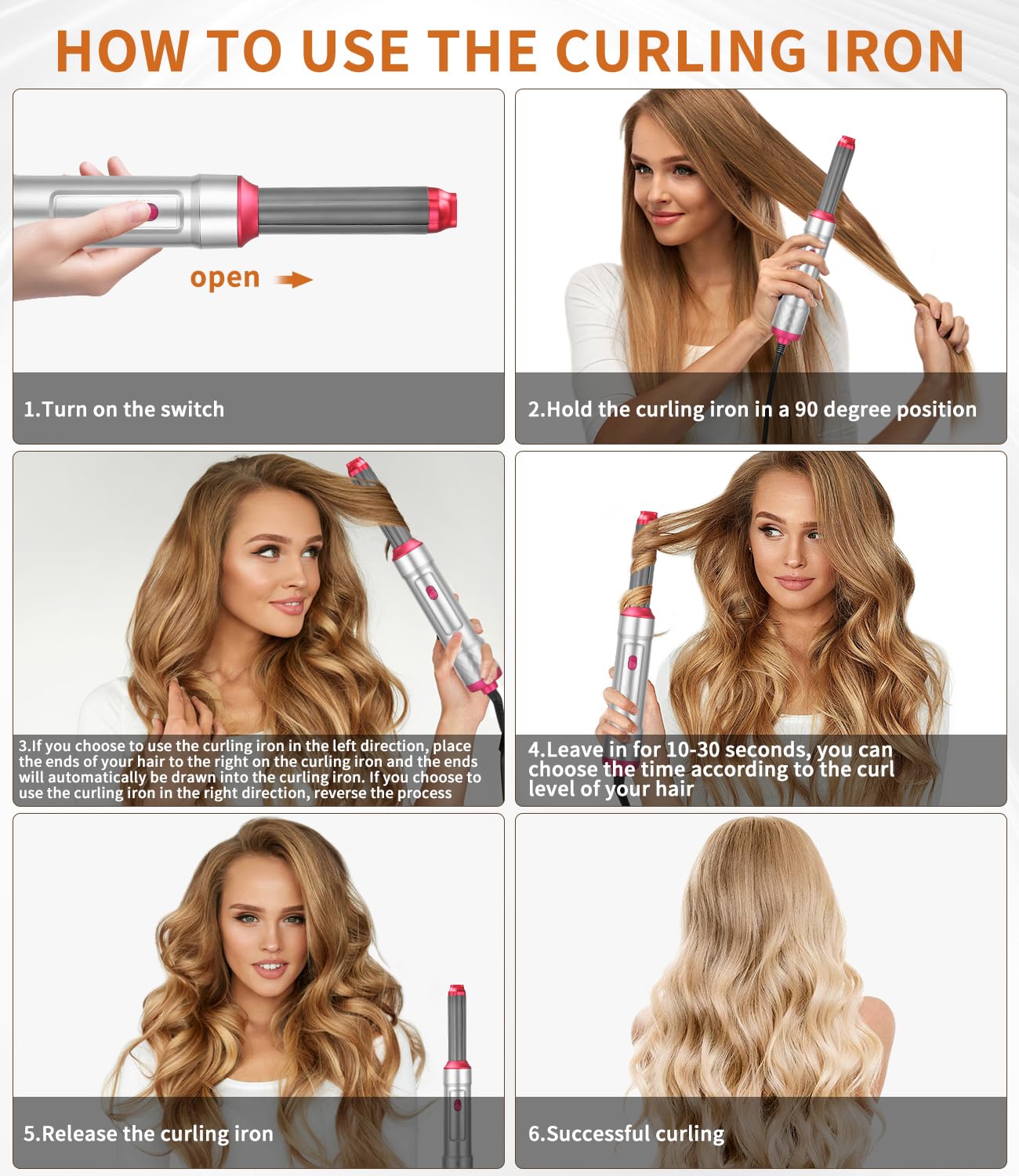 Cepillo Secador de Pelo Air Styler 6 en 1,Secador de Pelo Profesional de 1000W,Tecnología Iónica,Moldeador de Pelo, Automático de Rizado de Aire, Hair Styler para Todos Los Peinados