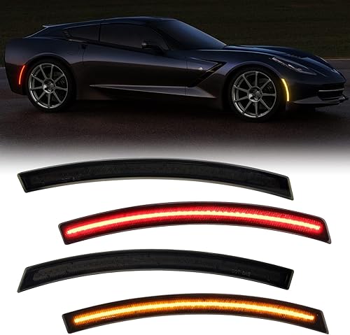 R&F Auto 4 luces LED de lente ahumada, delanteras y traseras, compatibles con Corvette C7 (2014-2019), Grand SportStingrayZ06ZR1, luces LED color