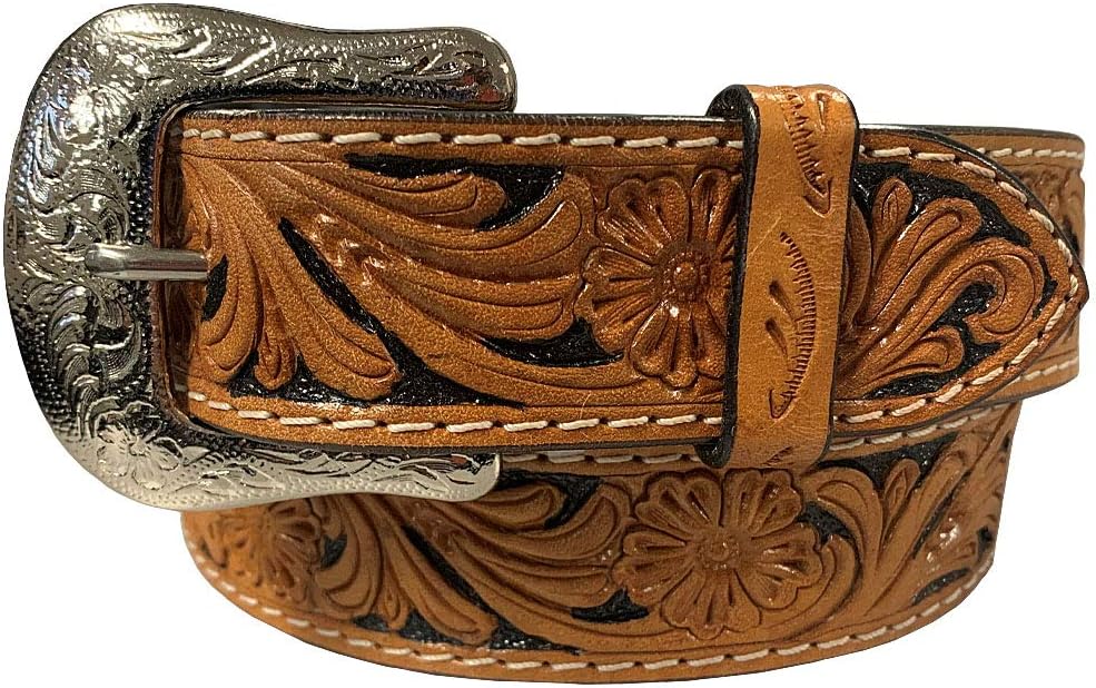 Twisted X Tan & Black Floral Tooled Leather Belt – XIBN-2 (40 – for 38” Waist)