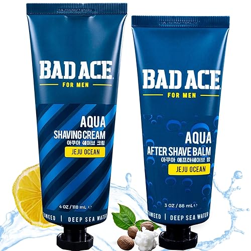 BAD ACE Aqua Bundle  Cuidado coreano de la piel para hombres  Protege la piel de las quemaduras de afeitar  Crema de afeitar Jeju Ocean para hombres