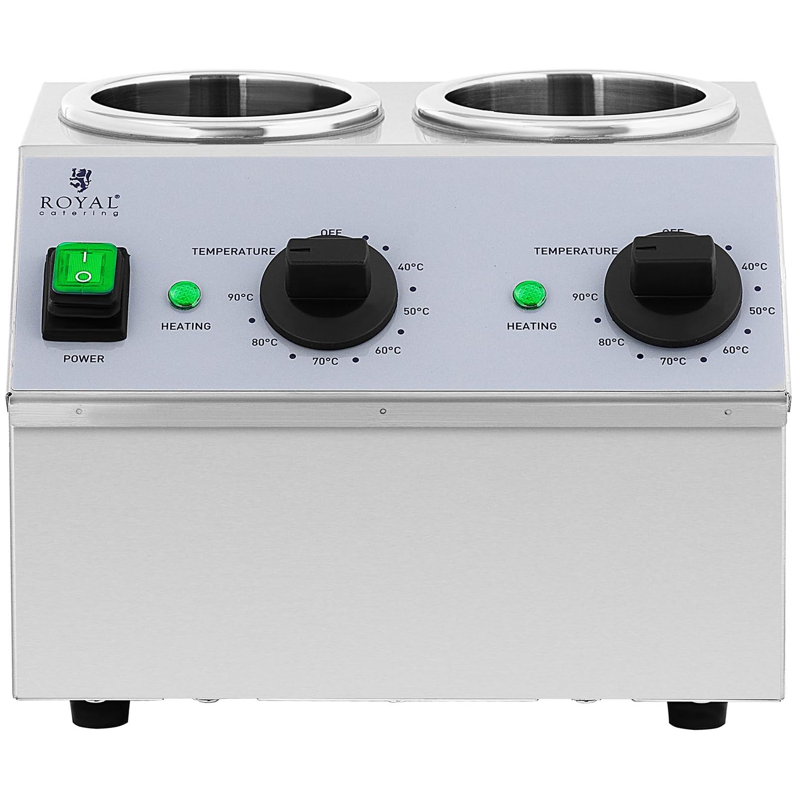 Royal Catering RCSW-13 Calentador de salsas 2 x 1 L Panel de control Superior 40-90 °C 400 W Calentador de salsas Calentador de chocolate