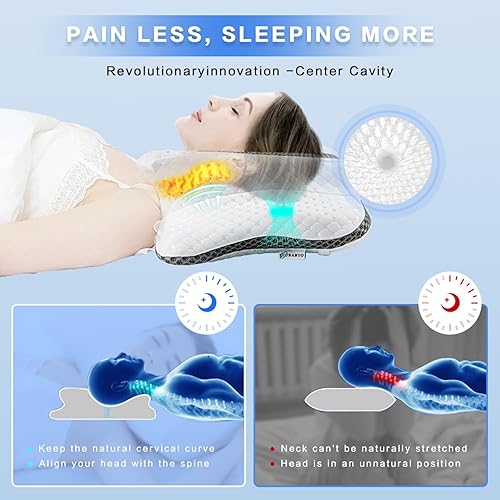 Miniatura 5 de Almohada cervical para aliviar el dolor para el cuello, almohada ergonómica ajustable para dormir acogedor, almohadas ortopédicas de espuma