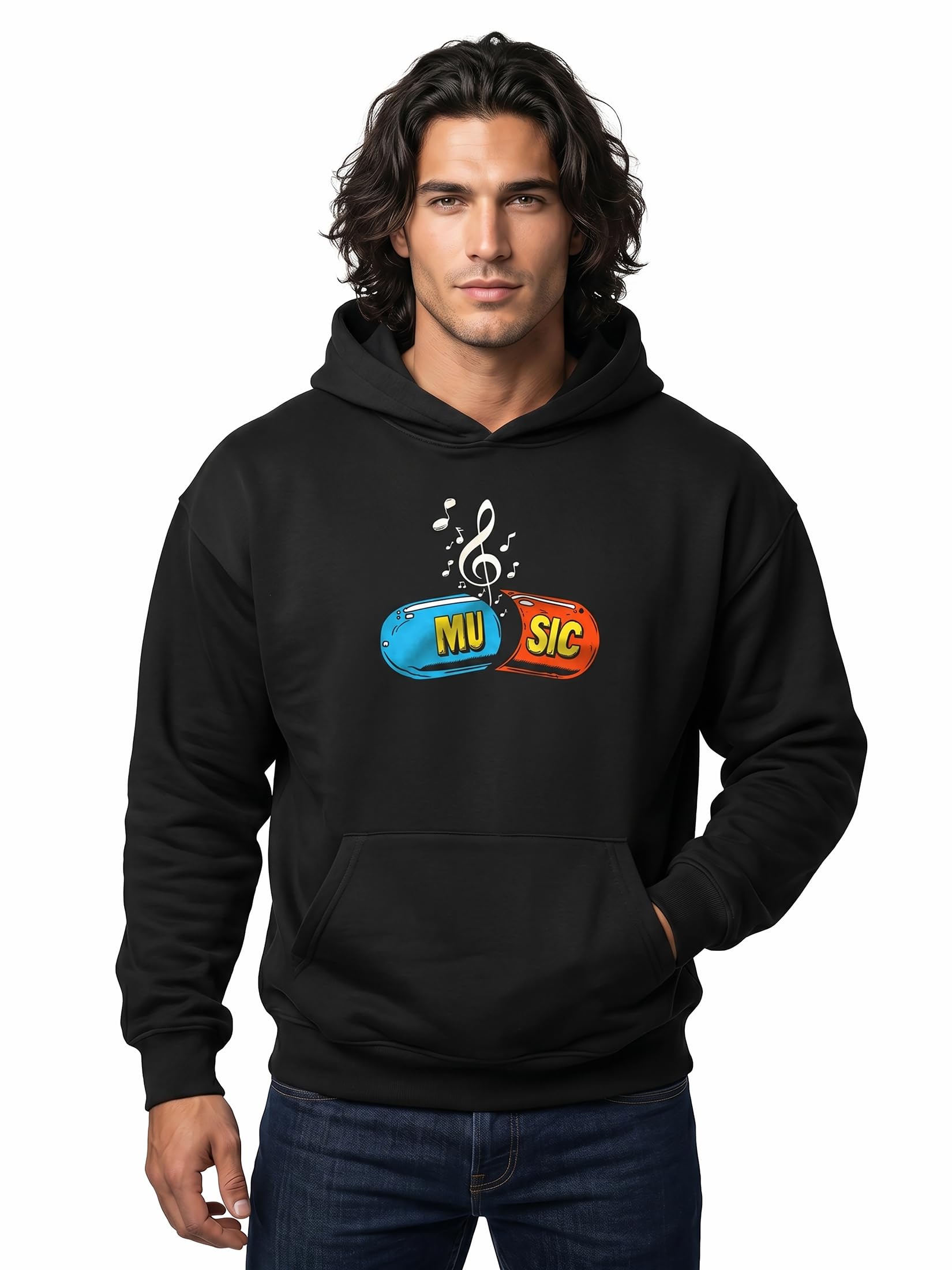 MAKAYA Felpa con Cappuccio Uomo con Motivo DJ e Chiave di Violino Hoodie Musica