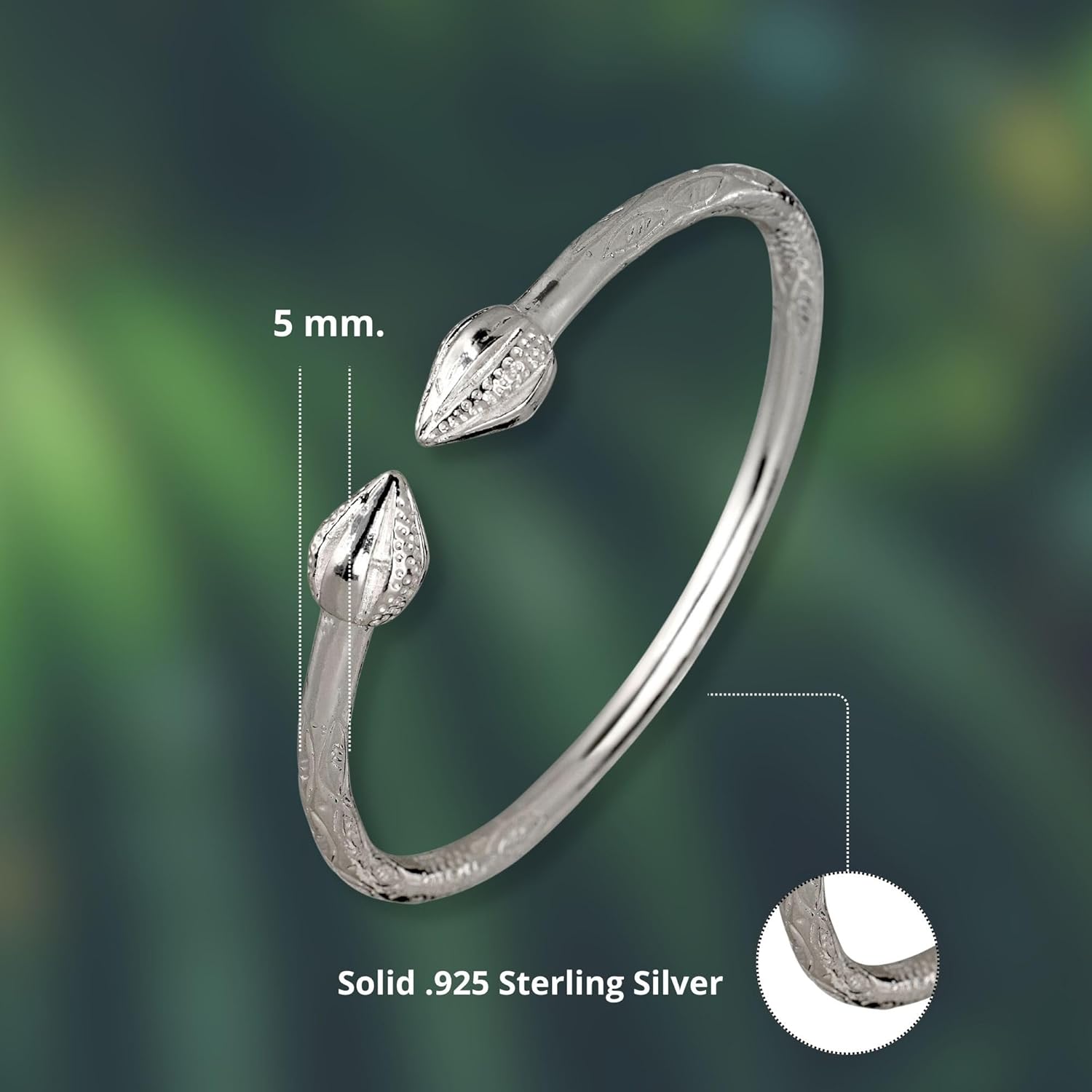 Better Jewelry Large Pointy Bulb .925 Sterling Silver West Indian Bangle (MADE IN USA)