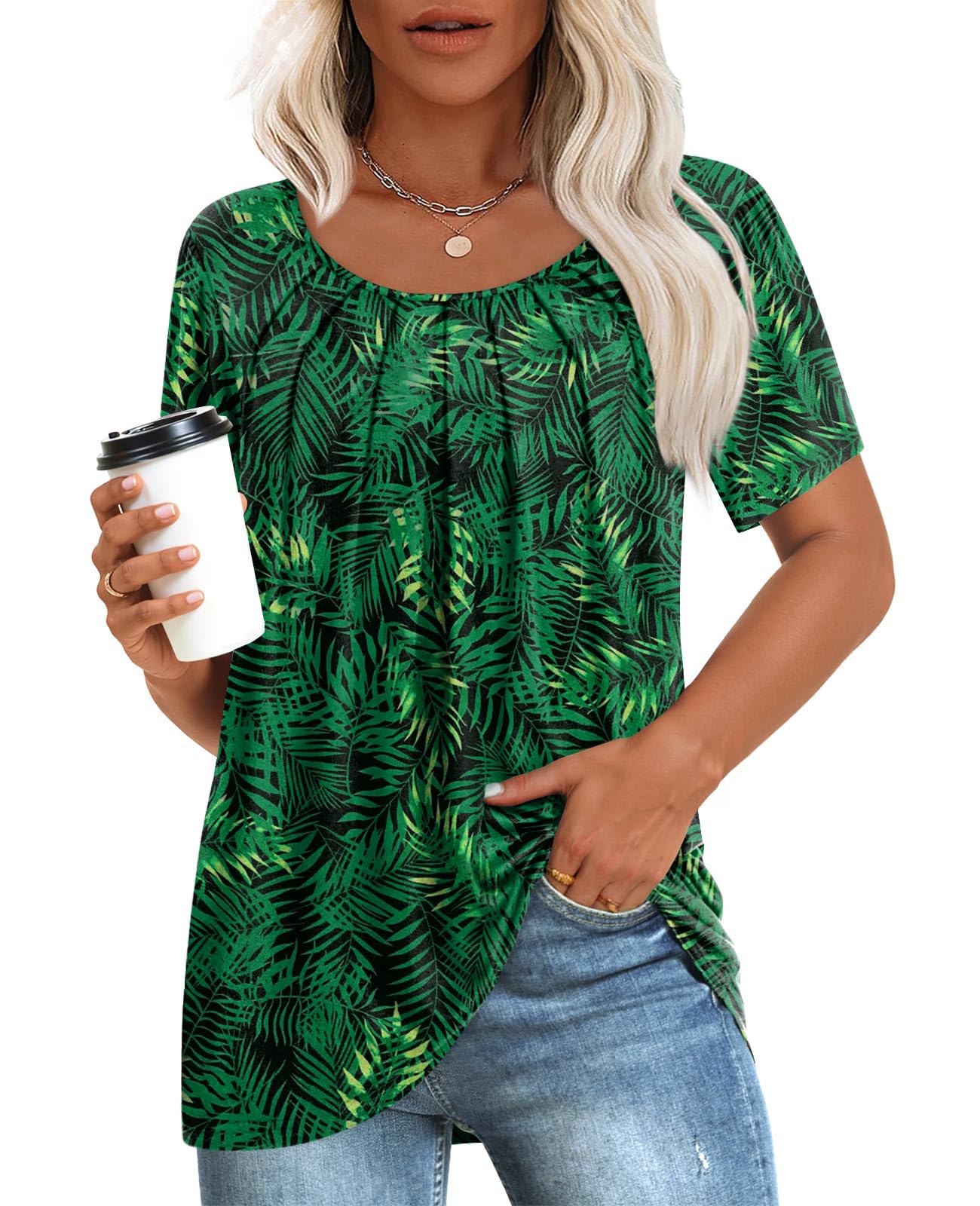 Anymeet Womens Summer Tops Casual Shirts Pleated Tunic M-3XL