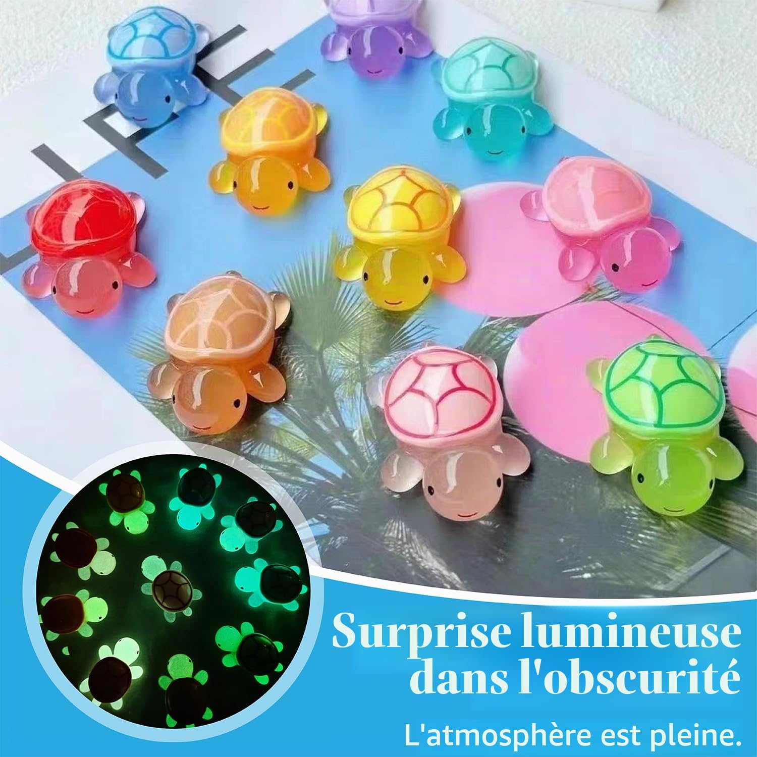 Figurines Miniatures Lumineuses Fluorescentes en Résine Animalier Lot Varié - Déco Micro Paysage Aquarium Bonsaï Jardin Cadeau (20 Mini Tortues)