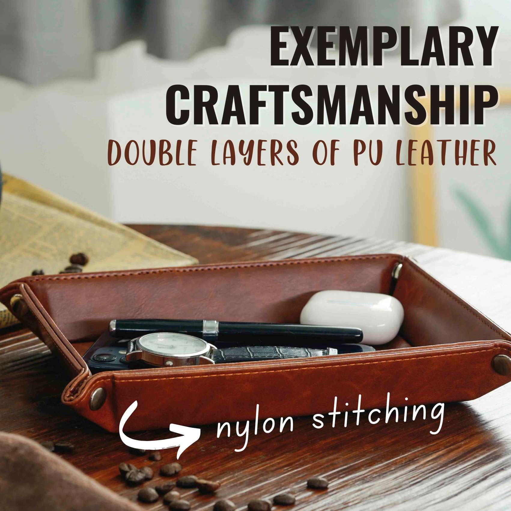 Architect Gifts, Valet Tray for Him & Men, Boyfriend, Husband, Dad, Desktop Organizer PU Leather Tray