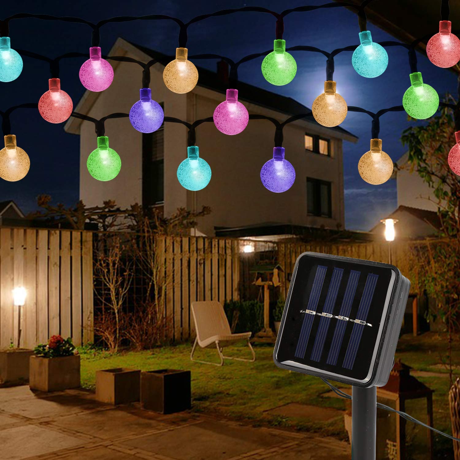 Mitening Solar String Lights Garden, 12M 100 LED Outdoor Waterproof Crystal Ball Fairy Lights 8 Modes Solar Powered Globe Lights for Garden Patio Yard Home Wedding Festival Party [Energy Class A+++]
