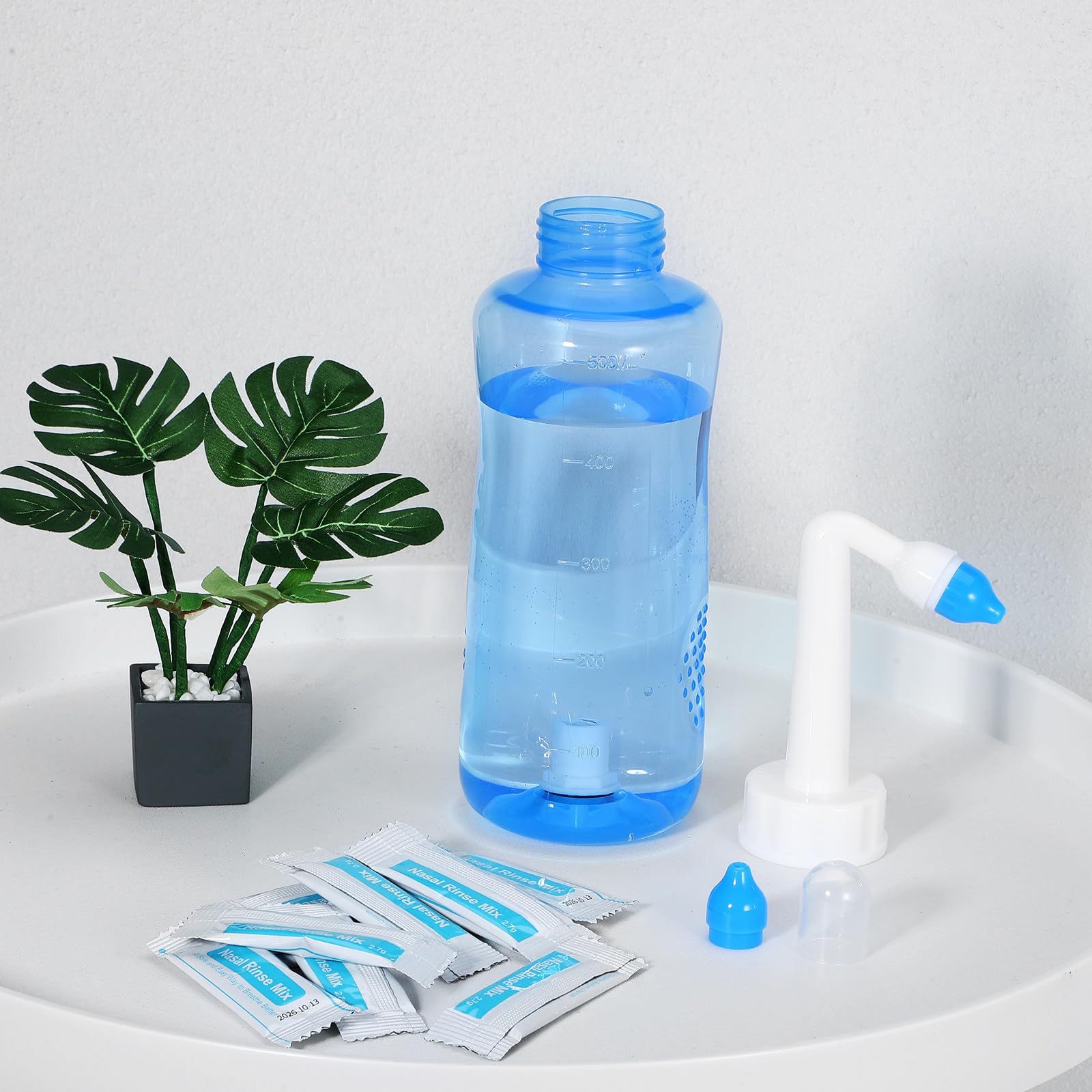 Botella de Riego Nasal de 500ml con Flujo Suave y Plástico Resistente, Dispositivo de Limpieza con Sal para Lavado Nasal Adulto y Cuidado Sinusal Eficaz