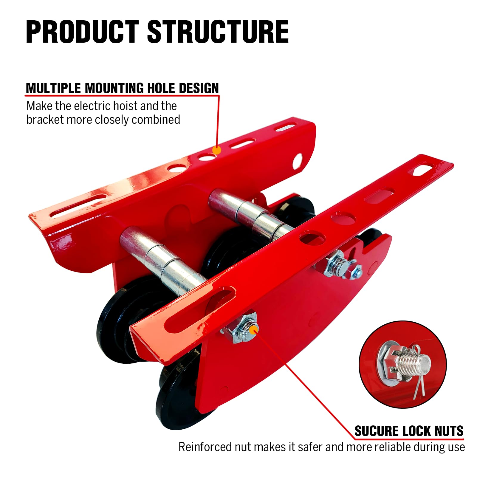 Carrello manuale per I-Beam 997,9 kg con 6 ruote resistenti, con innesti a spinta per paranco elettrico PA200 a PA1000, flangia regolabile da 6,8 cm a 11 cm per sollevamento, capacità di carico di 1