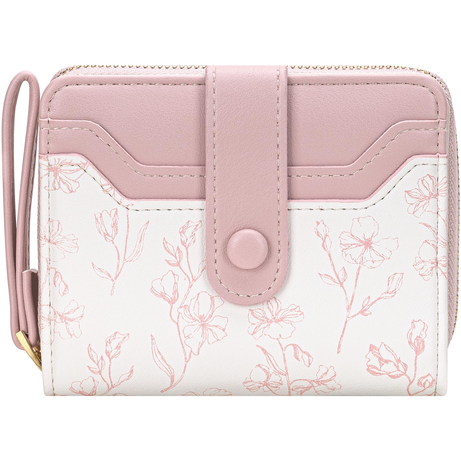 BIAOTIE Wallet for Women Cute Floral Flower Wallet RFID Credit Card Holder Purse Small Bifold Zipper Coin Pocket Purse with ID Windows (Rose Pink)