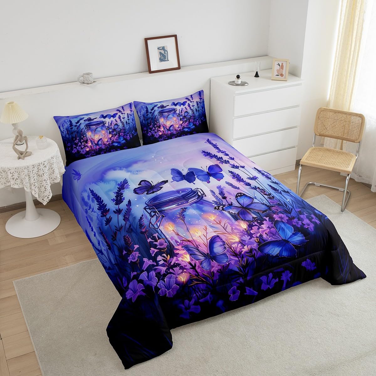 Erosebridal Butterfly King Sheet Set - Purple Butterfly Bedding, 3D Design, 2 Pillowcases, Deep Pocket