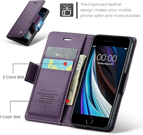 Miniatura 9 de Funda compatible con iPhone 678SE 2020SE3 con soporte para tarjetas de bloqueo RFID, funda de piel con función atril para iPhone 678SE 2020SE 3 de