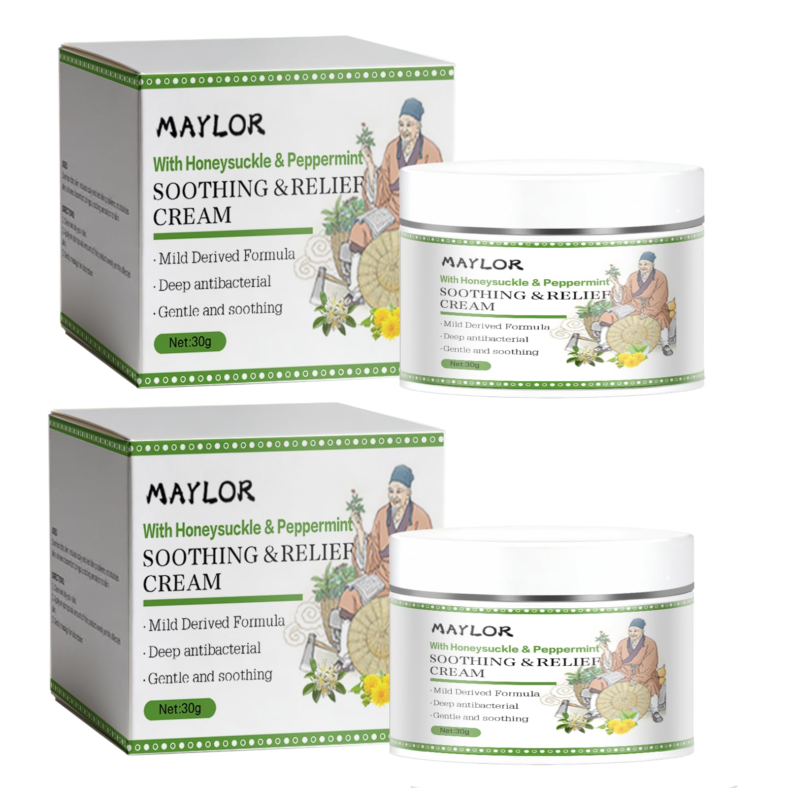 MAYLOR Soothing Moisture Cream for Sensitive & Dry Skin, Fragrance-Free Daily Hydrating Lotion, Non-Greasy Formula, 1.06 oz (01)