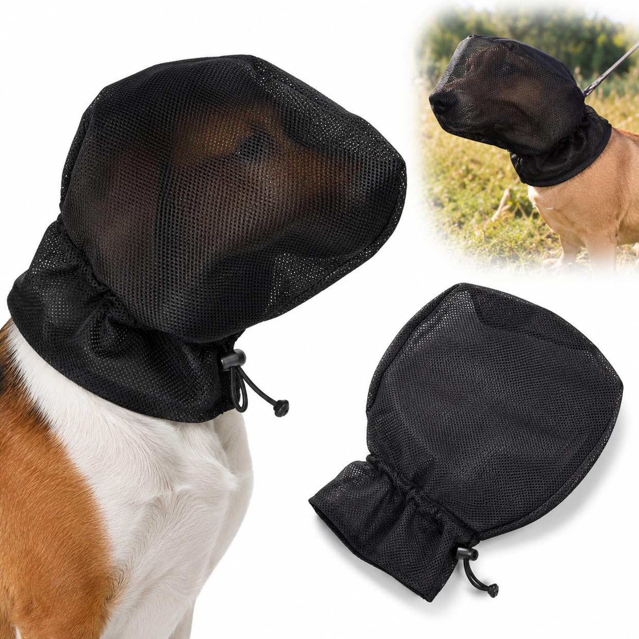 Foxtail Mask for Dogs Breathable Mesh Muzzle with Mouth Zipper & Adjustable Straps Face Head Guard for Outdoor Hiking Camping Prevents Grass Seeds & Debris (M)