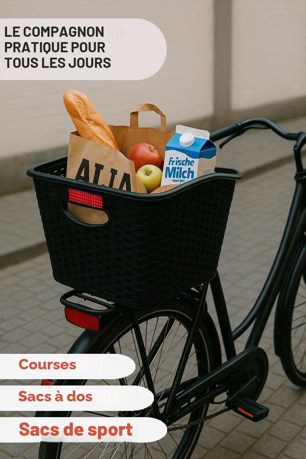PEUZ Panier de vélo arrière unisexe de 30 l - Grand pour le transport de bagages - Filet en plastique solide - Résistant aux intempéries et à la rouille - Noir