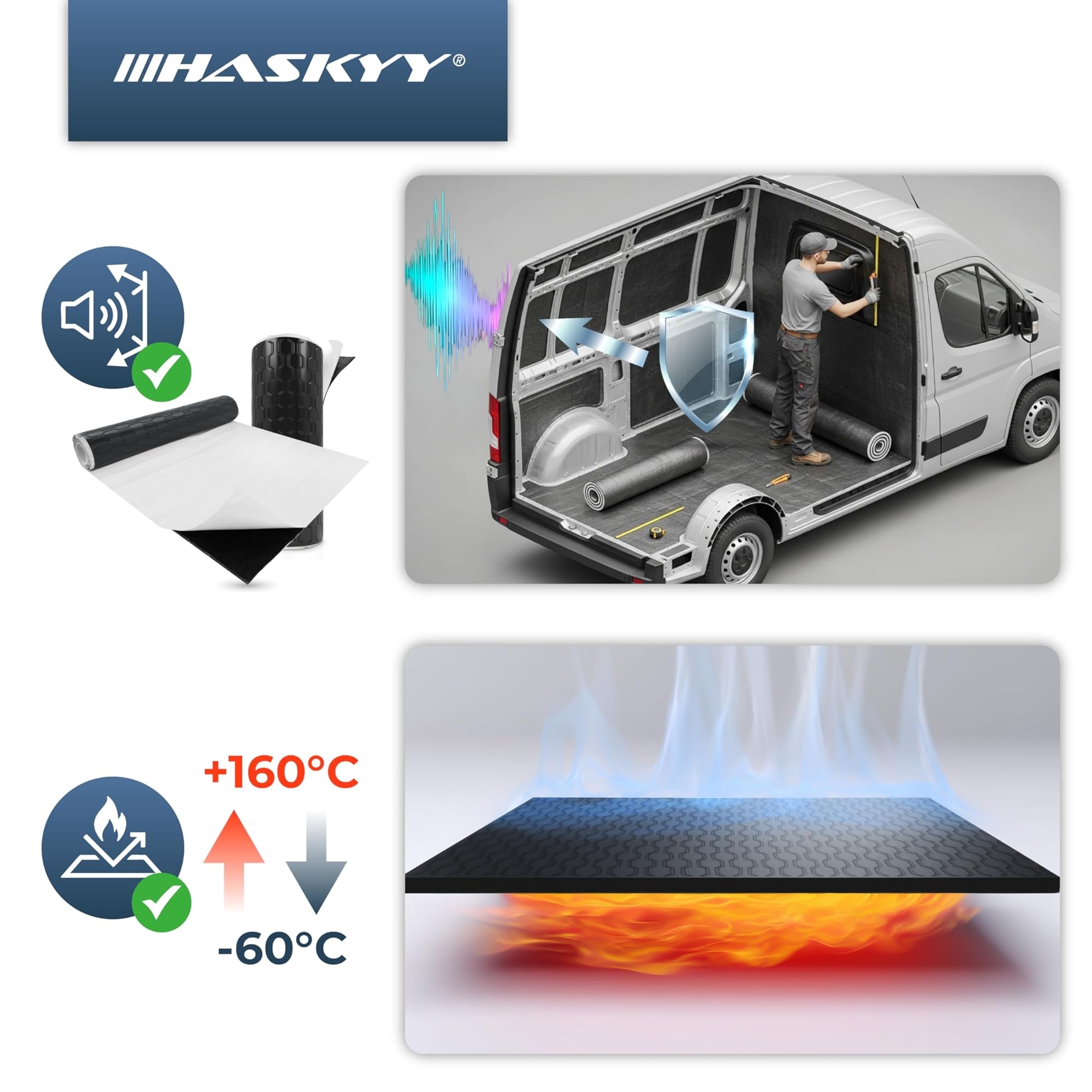 HASKYY Alubutyl Matériau d’insonorisation 2mm 2qm Auto-adhésif Noire pour portières de Voiture - Matériau Isolant - Acoustique