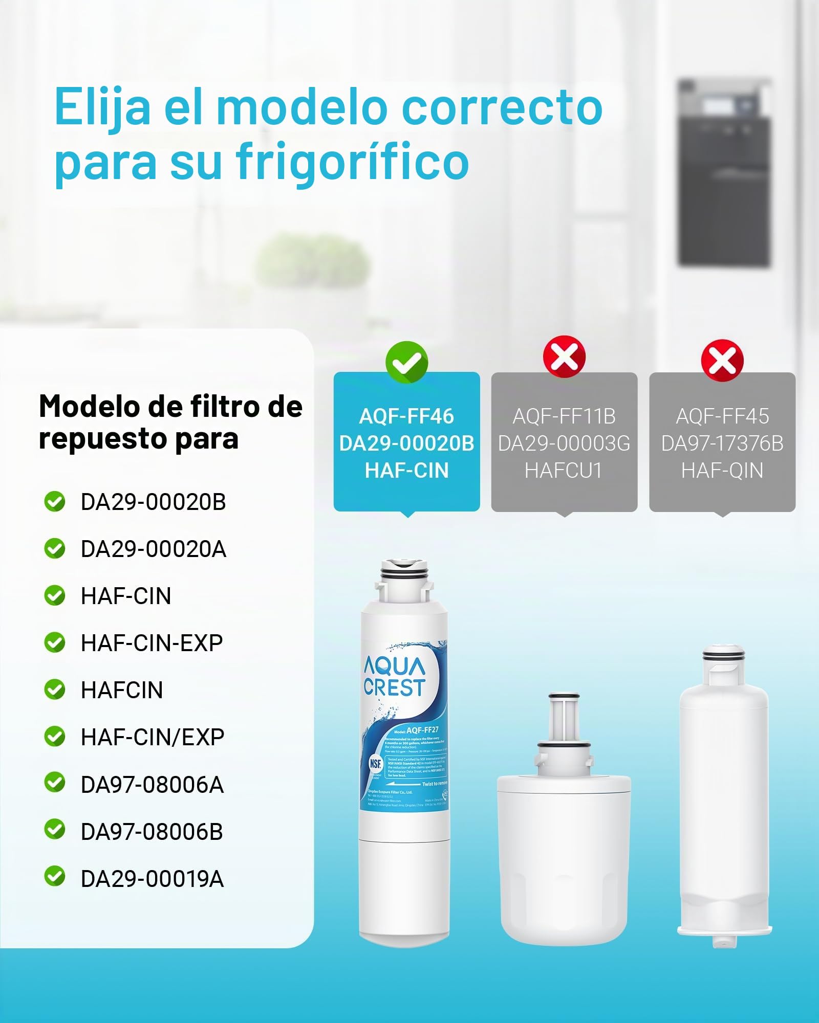 AQUA CREST Filtro De Agua Para Refrigerador, Compatible Con Samsung® DA29-00020B, HAF-CIN EXP, DA29-00020A, DA29-00019A, DA97-08006, DA97-08043ABC, HDX-FMS-2 (3)