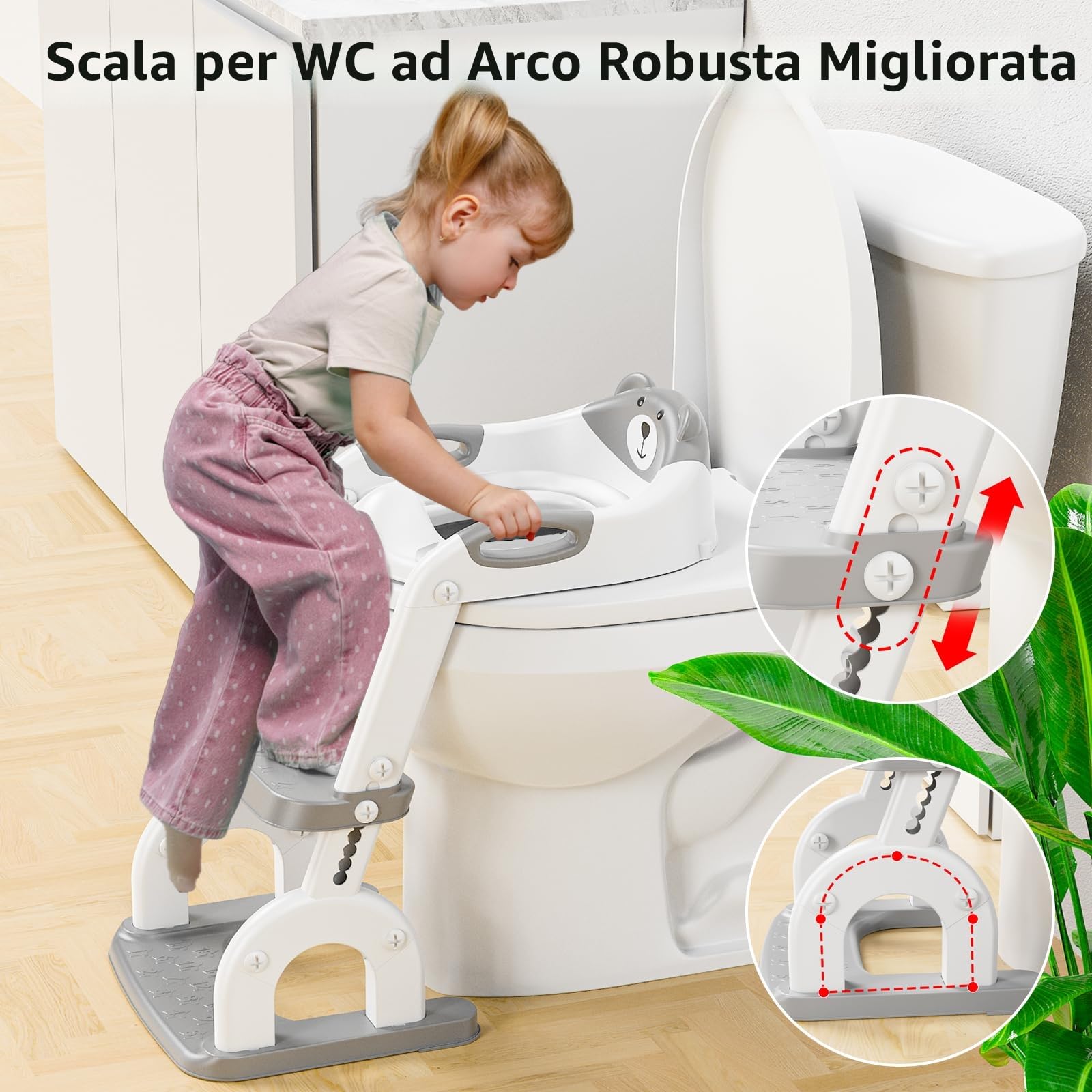 Sedile WC per bambini con scale, accessorio per WC aggiornato, per bambini e bambine, 2 in 1, con scale, regolabile in altezza, comodi sedili per WC sicuri, poggiapiedi per bambini