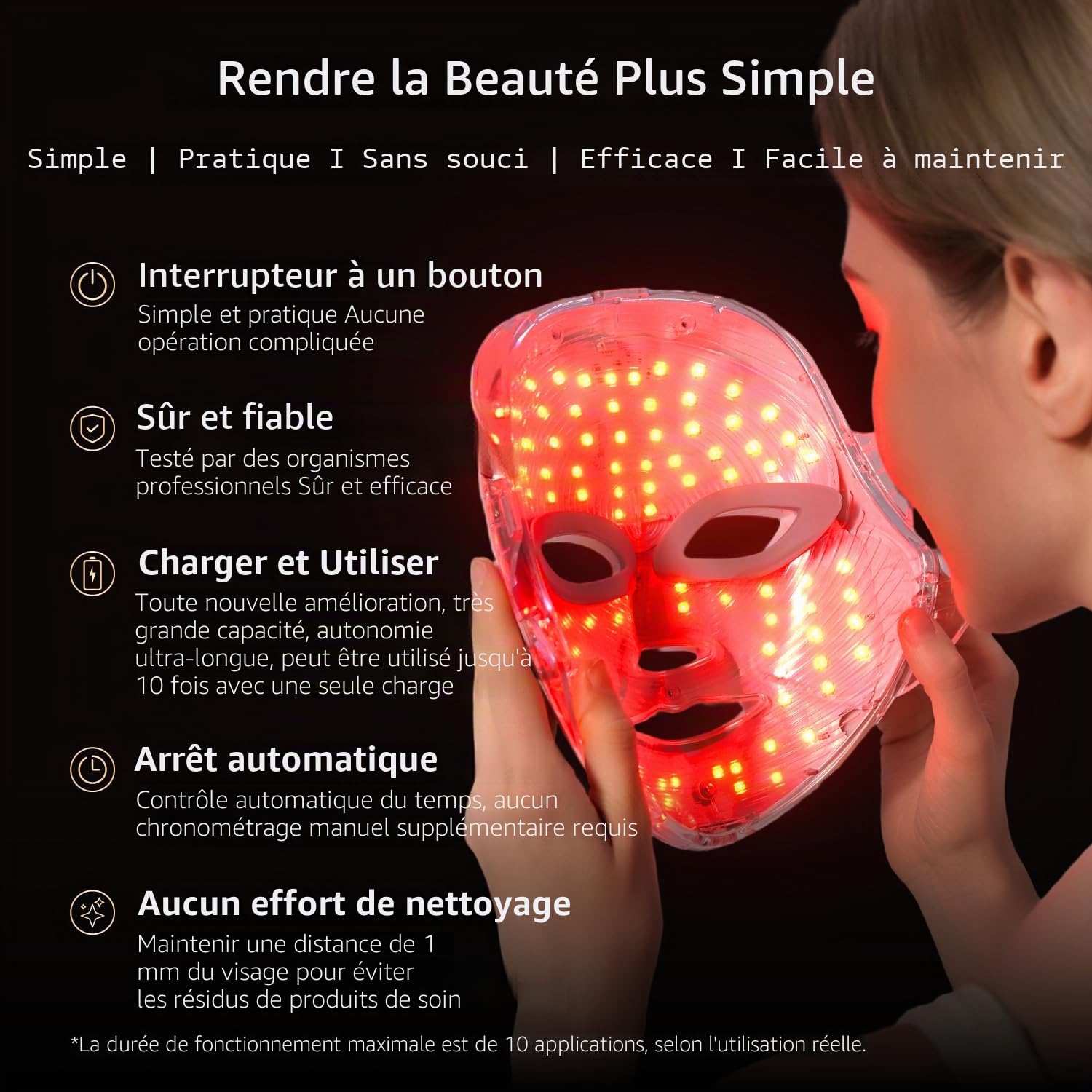 IFAE Masque Visage LED avec Modes de Lumière 7 Couleurs Sans Fil & Rechargeable avec Minuterie 10, Cadeaux de Beauté pour Tous Les Types de Peau (Blanc)