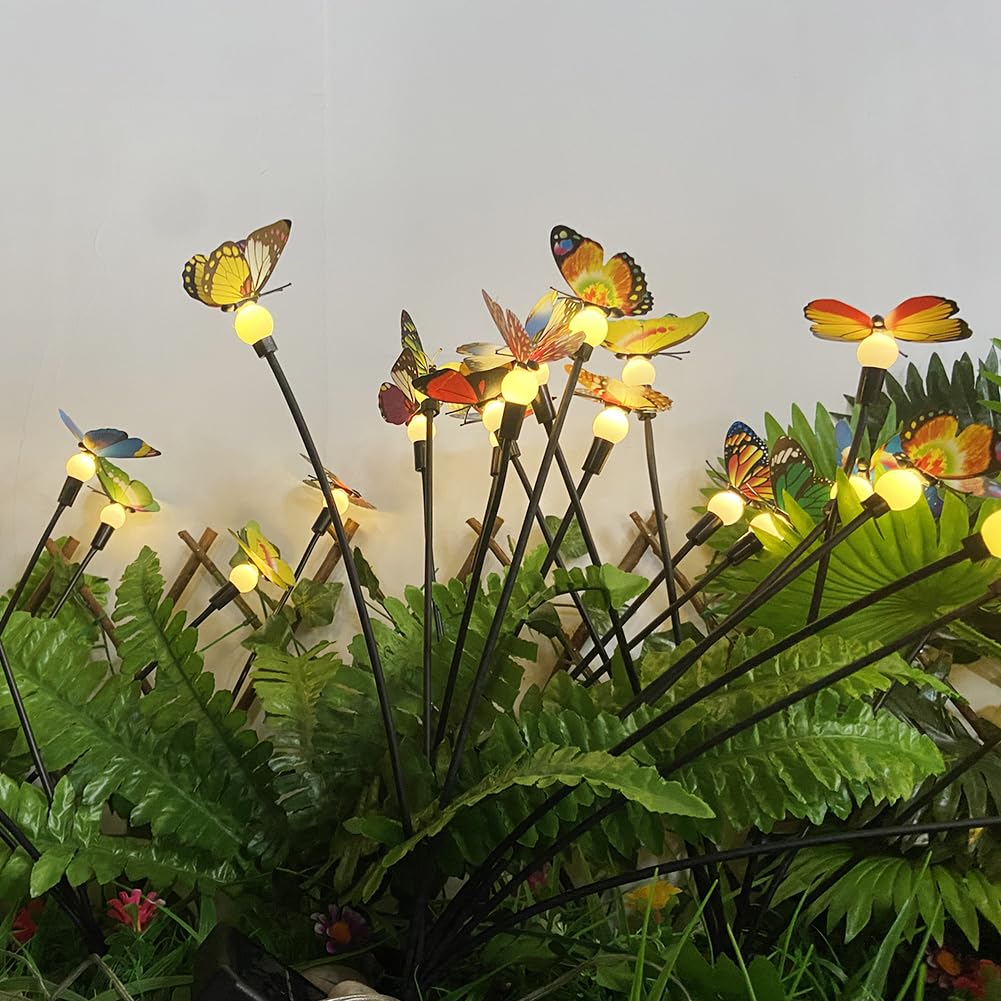JJALIGHTS Farfalla Solare da Giardino, Confezione da 2, Luci Solari per Esterni, Impermeabili, IP 44, Paletti per Prato, Patio o Cortile