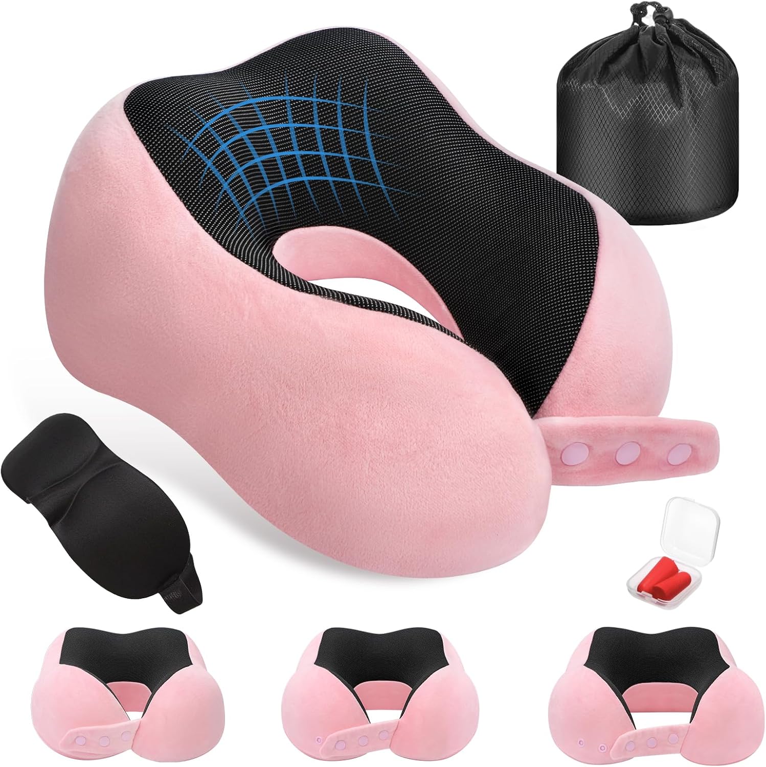Travel Pillow for Airplane, Neck Pillow for Travel with Memory Foam, Adjustable Flight Pillow for Adults, Ergonomic Compact Cushion with Eye Mask, Earplugs & Portable Bag Travel Pillow for Airplane, Neck Pillow for Travel with Memory Foam, Adjustable Flight Pillow for Adults, Ergonomic Compact Cushion with Eye Mask, Earplugs & Portable Bag
