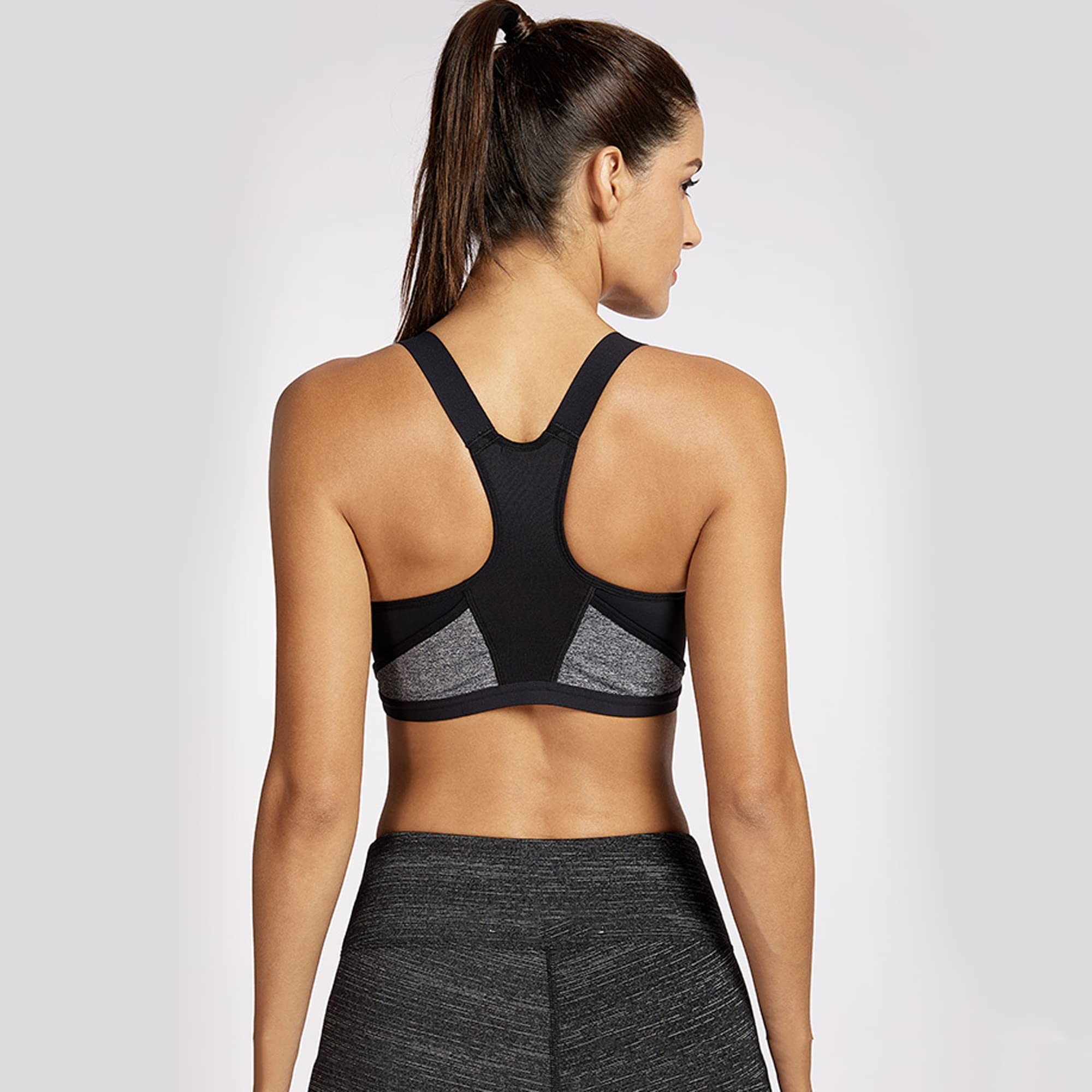 Damski przedni regulowany biustonosz sportowy o wysokim uderzeniu, pełne pokrycie na racerback Bralette, do biegania fitness biustonosze odciążające topy (kolor: Szary, rozmiar: 70B)