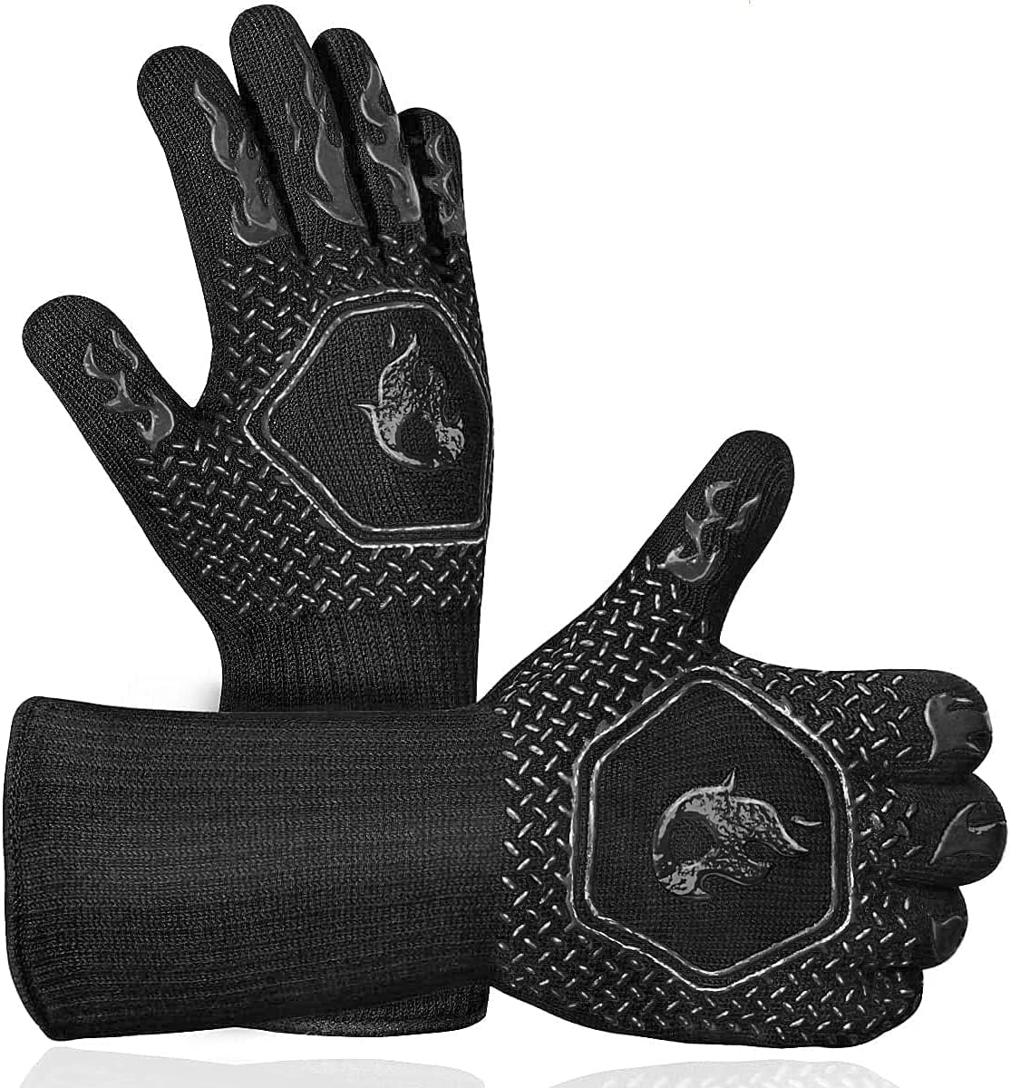 HAMITOR BBQ Grill Gloves : 1472โ High Temp Resistance Fireproof Glove for Grilling Barbecue - Washable Long Oven Mitts Extreme Hot Proof Mittens for Kitchen Cooking Baking