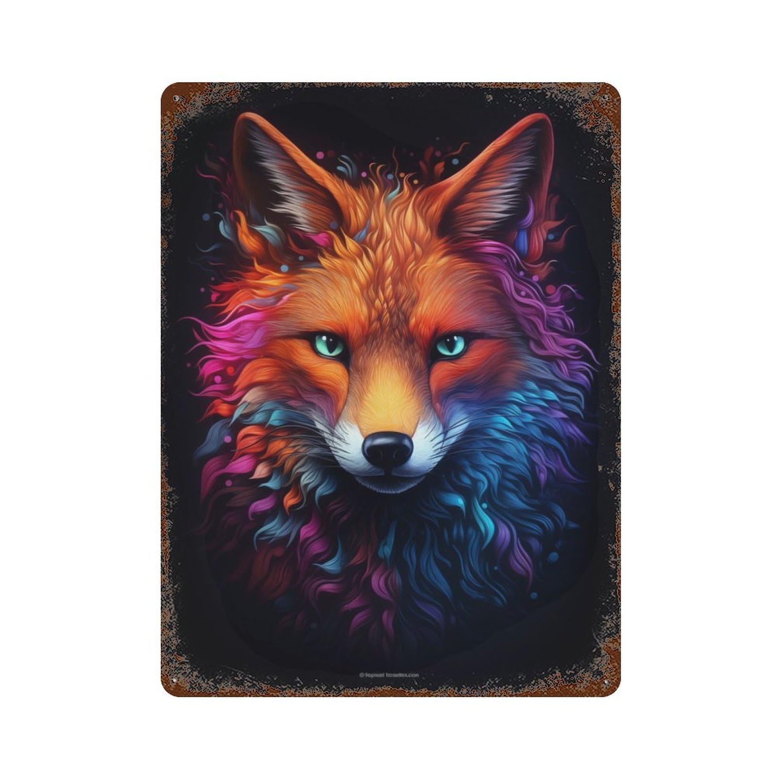 Neon Fox 15.7"x11.8" Rusty Metal Tin Sign, Novelty Wall Decor for Cafe, Home Bar And Lounge Decor