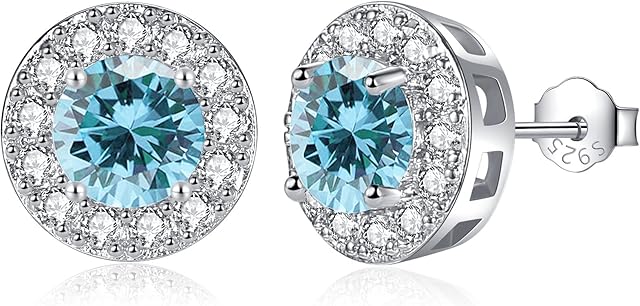 CERSLIMO Silver Diamond Earrings for Women Girls, Heart Shaped Diamante Earrings | Birthday Gifts for Her Birthstone Stud Earrings, Cubic Zirconia Halo Earrings Jewellery Brides Bridesmaids